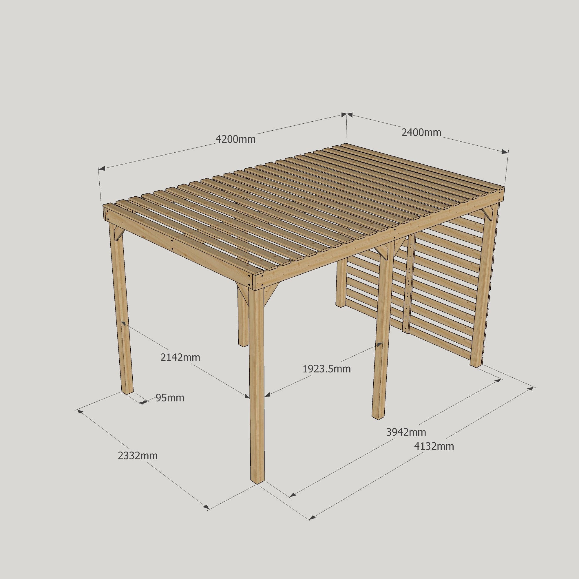 Freestanding Shade Pergola - Rustic Brown - 2.4m Width x 4.2m Length
