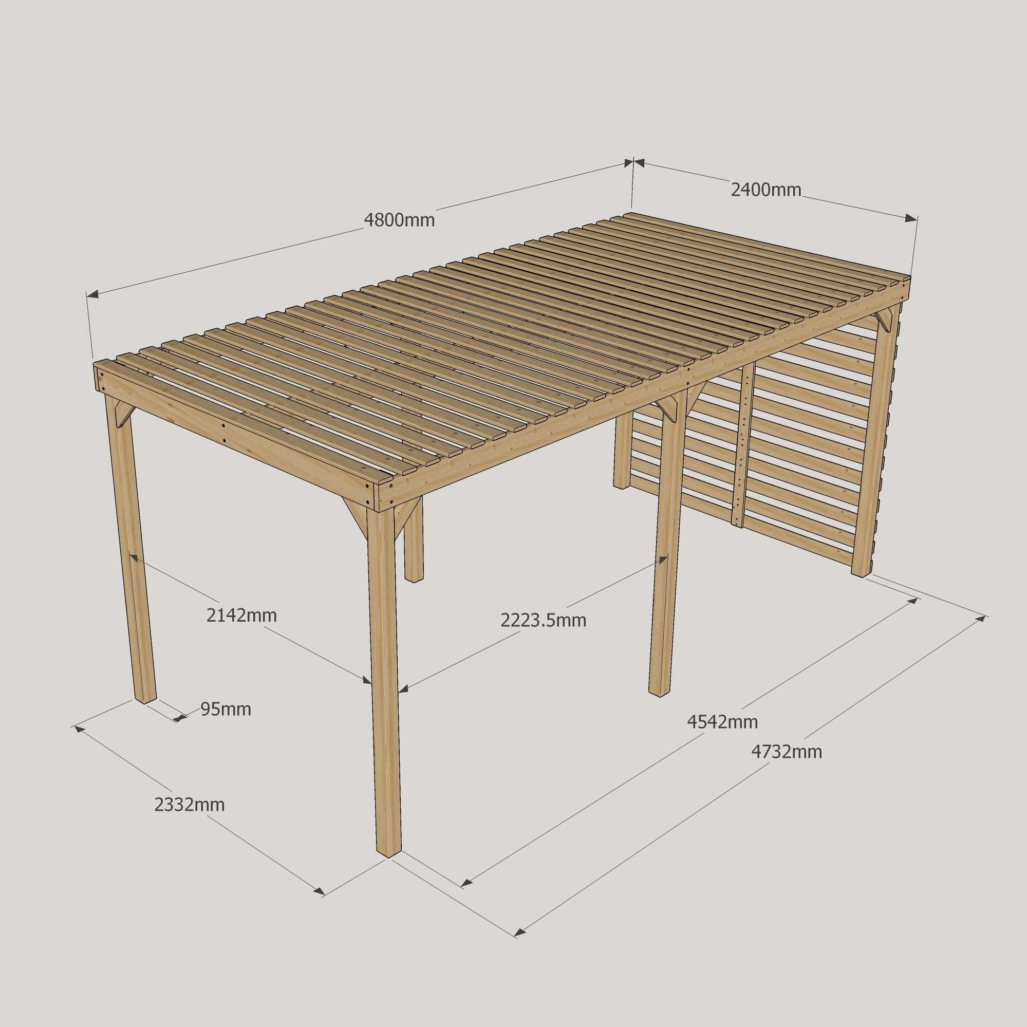 Freestanding Shade Pergola - Rustic Brown - 2.4m Width x 4.8m Length