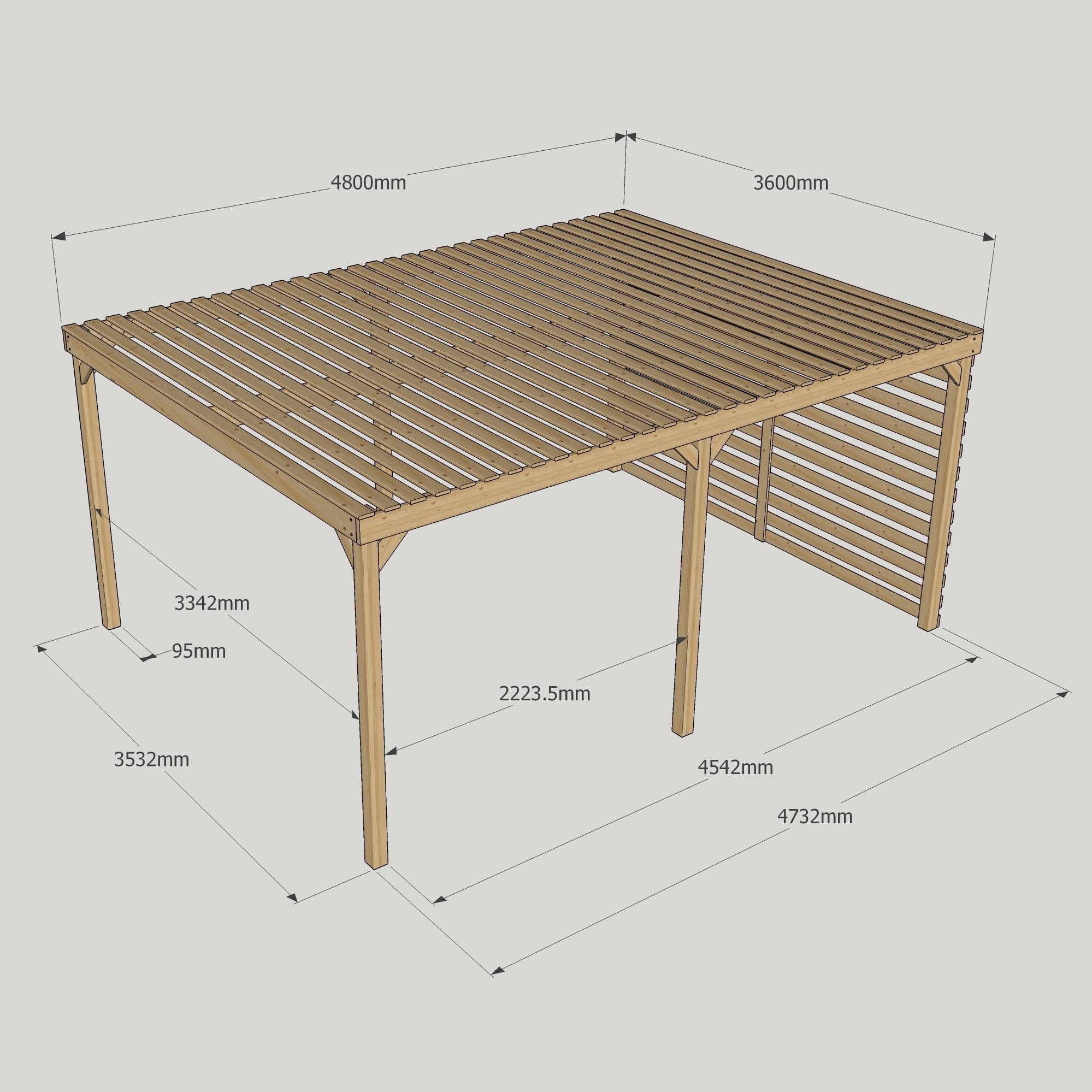 Freestanding Shade Pergola - Rustic Brown - 3.6m Width x 4.8m Length