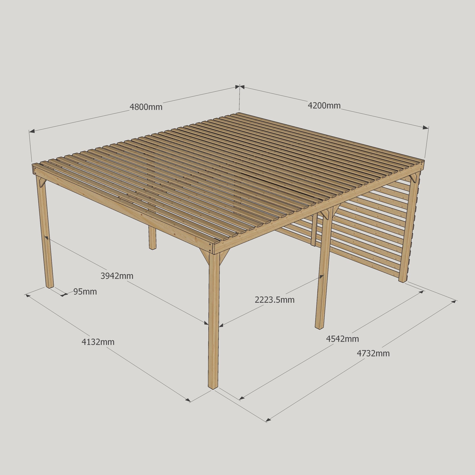 Freestanding Shade Pergola - Rustic Brown - 4.2m Width x 4.8m Length