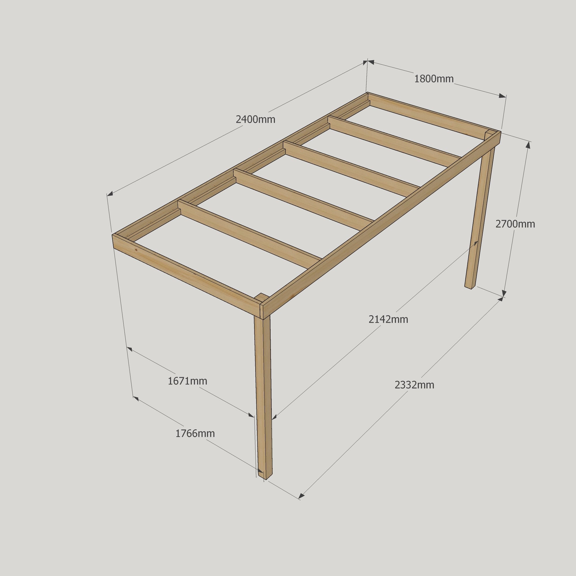 Wall Mounted Box Pergola - Rustic Brown - 1.8m Depth x 2.4m Length