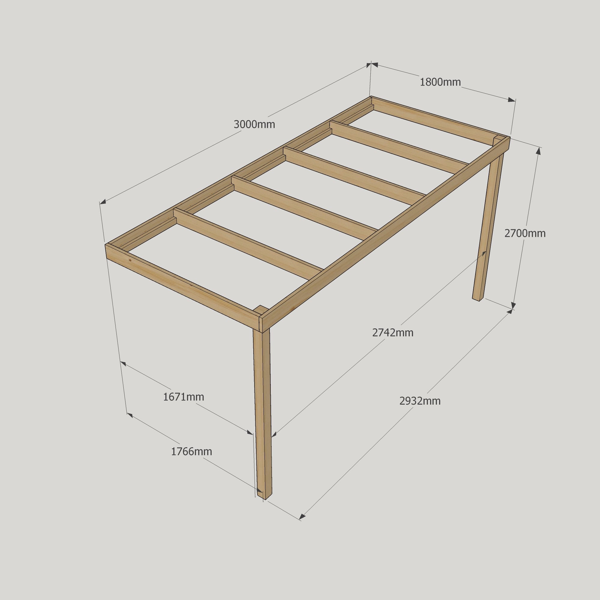 Wall Mounted Box Pergola - Rustic Brown - 1.8m Depth x 3m Length