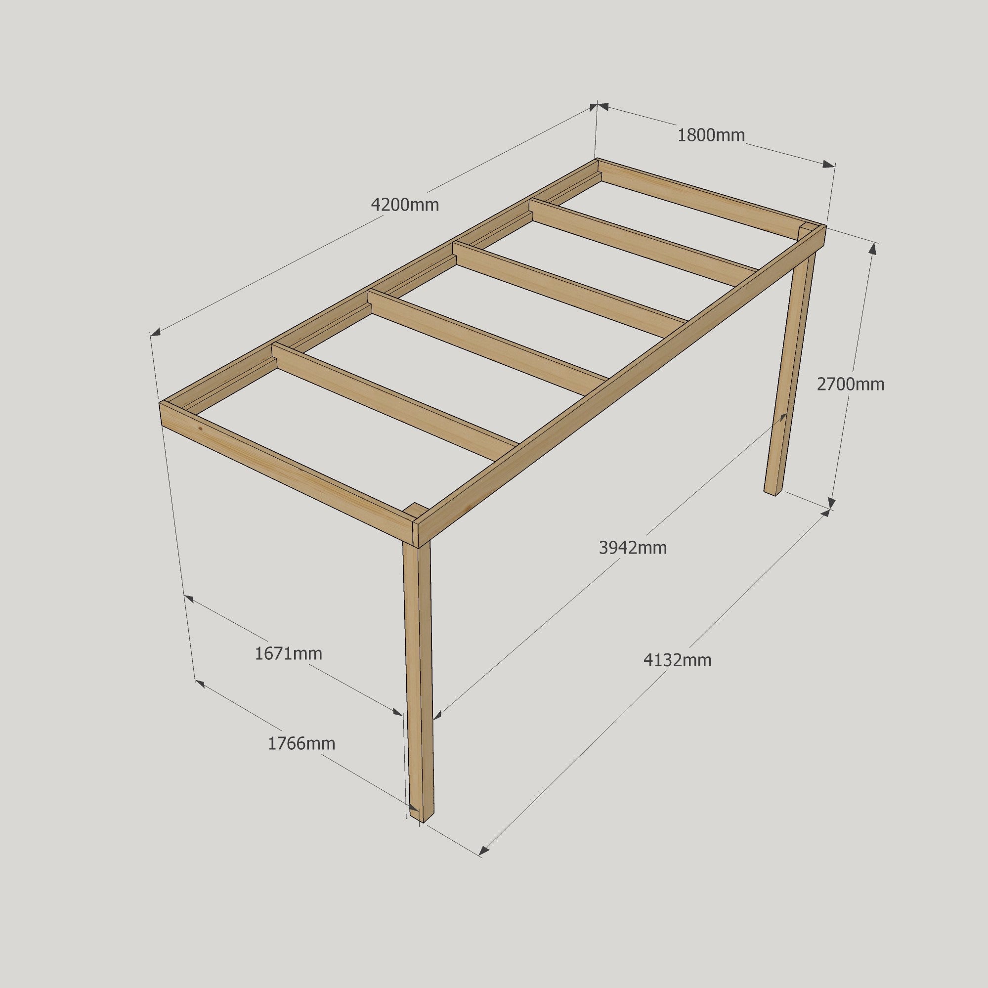 Wall Mounted Box Pergola - Rustic Brown - 1.8m Depth x 4.2m Length