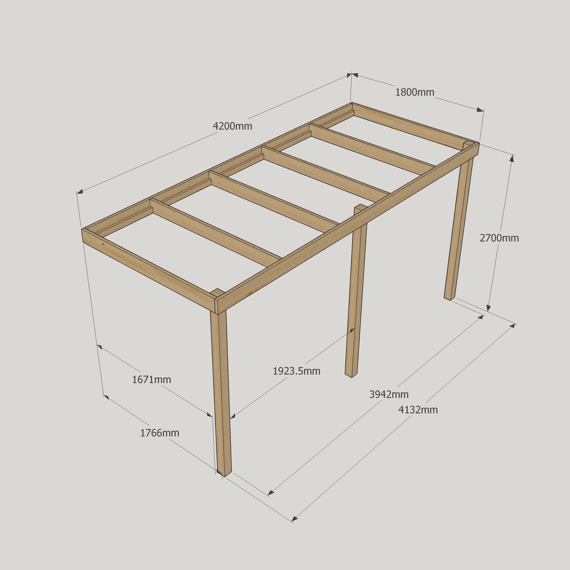 Wall Mounted Box Pergola - Rustic Brown - 1.8m Depth x 4.2m Length