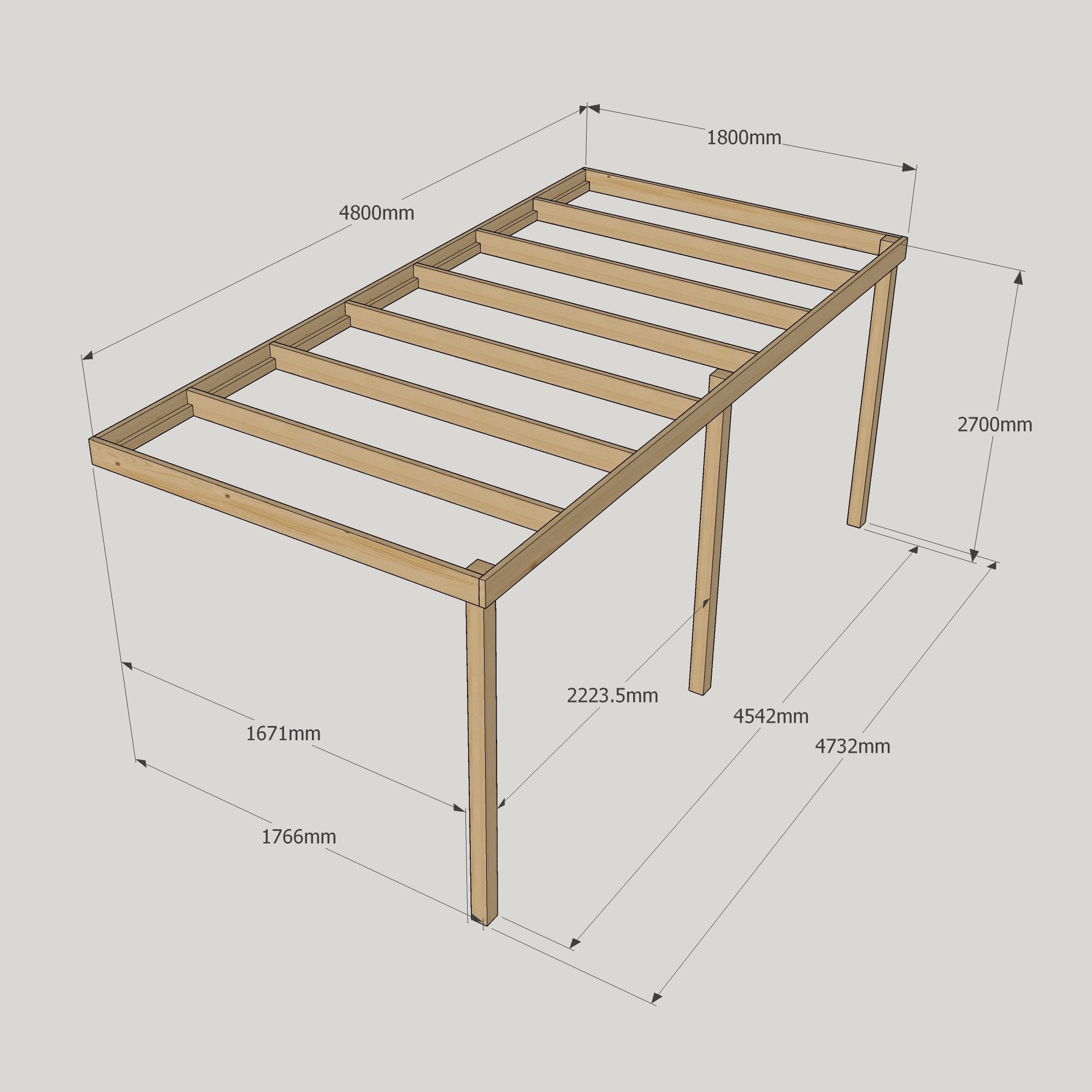 Wall Mounted Box Pergola - Rustic Brown - 1.8m Depth x 4.8m Length