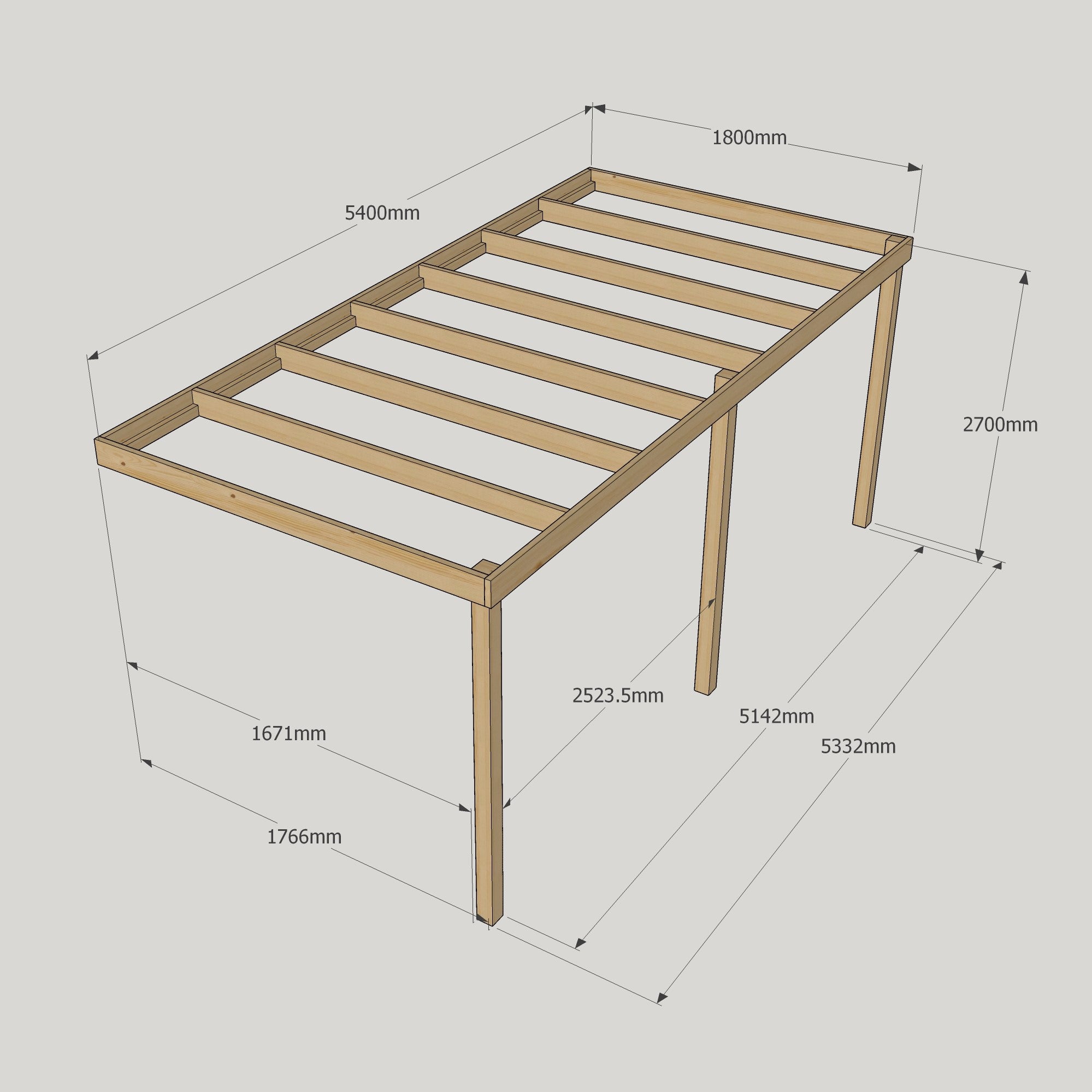 Wall Mounted Box Pergola - Rustic Brown - 1.8m Depth x 5.4m Length
