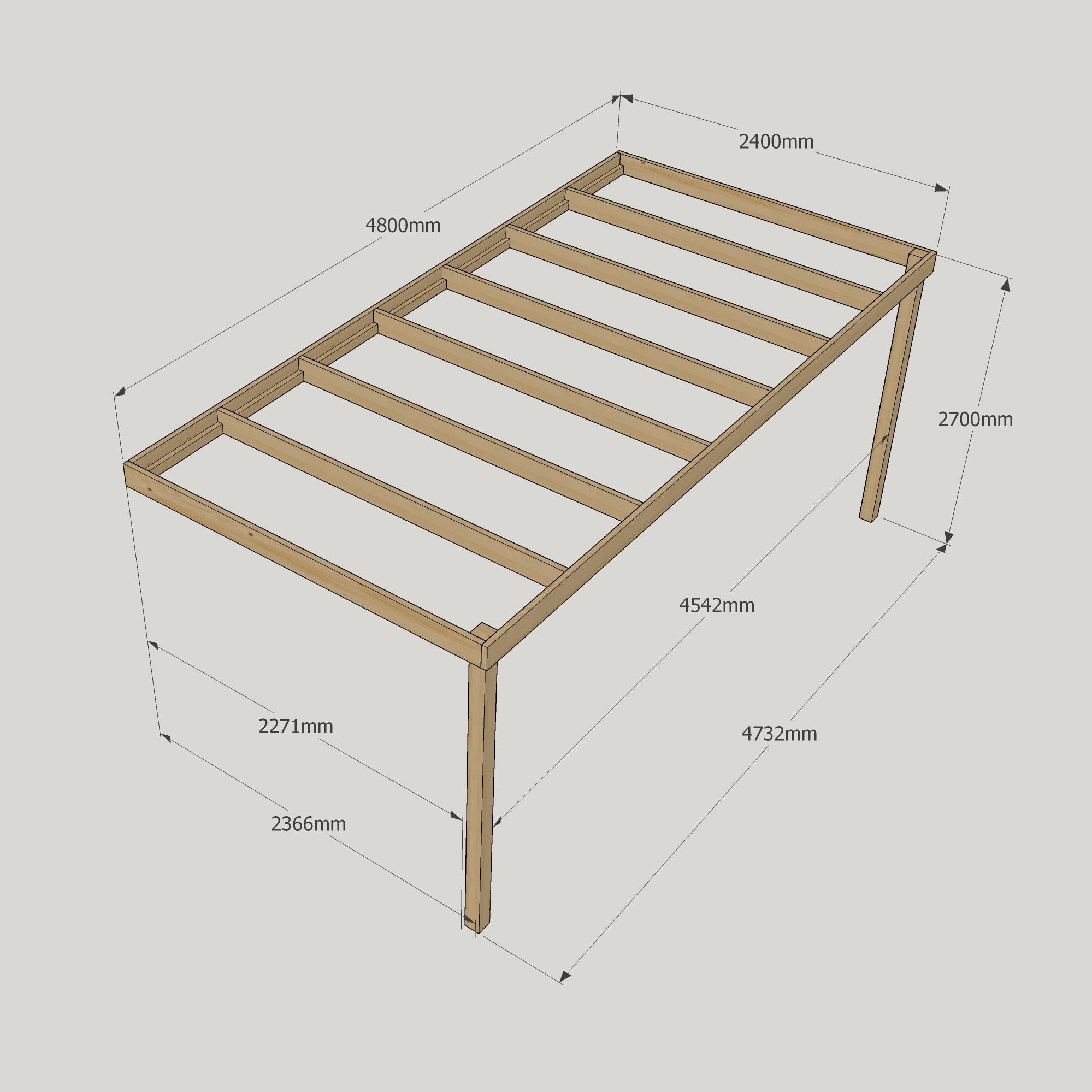 Wall Mounted Box Pergola - Rustic Brown - 2.4m Depth x 4.8m Length