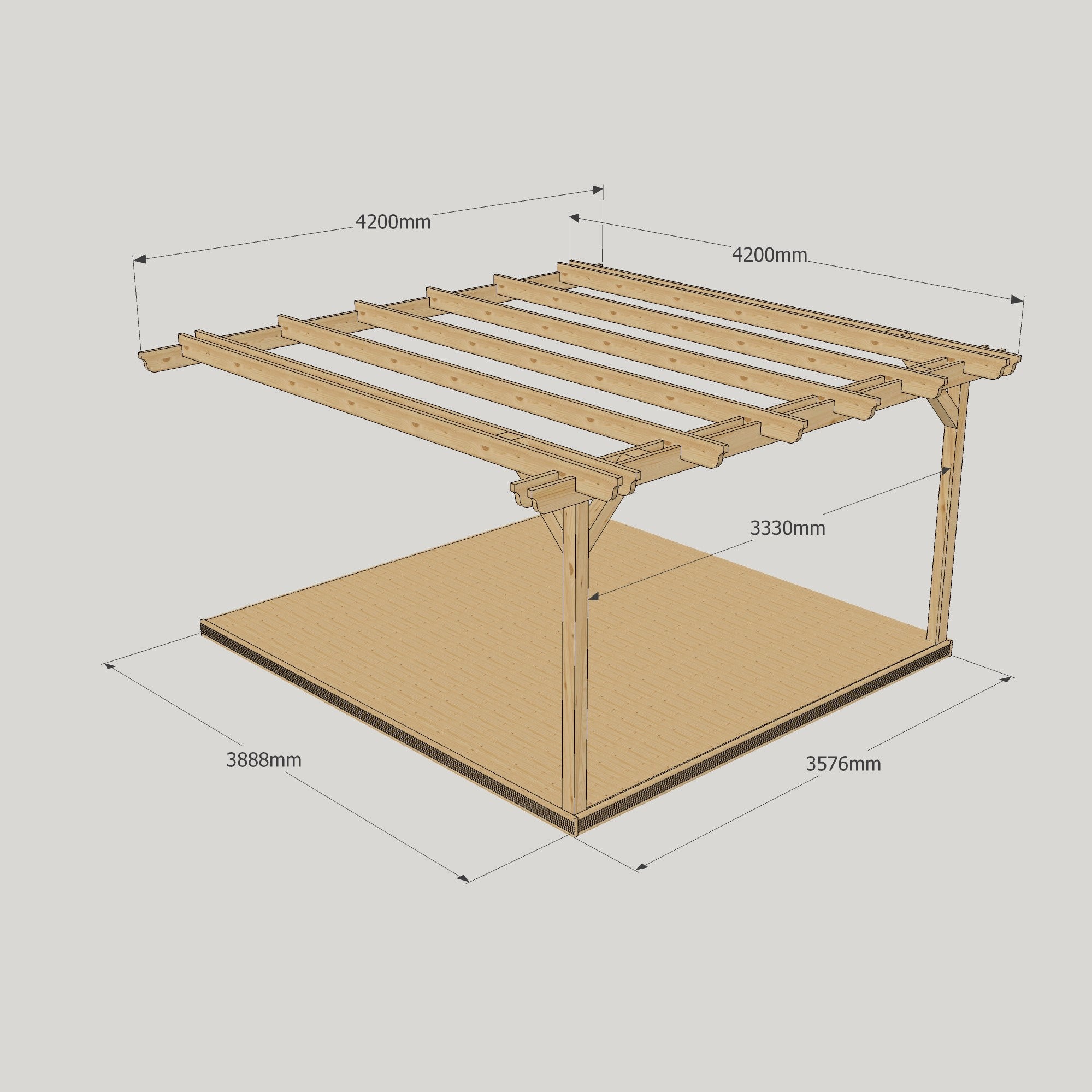 Wall Mounted Double Garden Pergola with Decking - Light Green - 4.2m Depth x 4.2m Length
