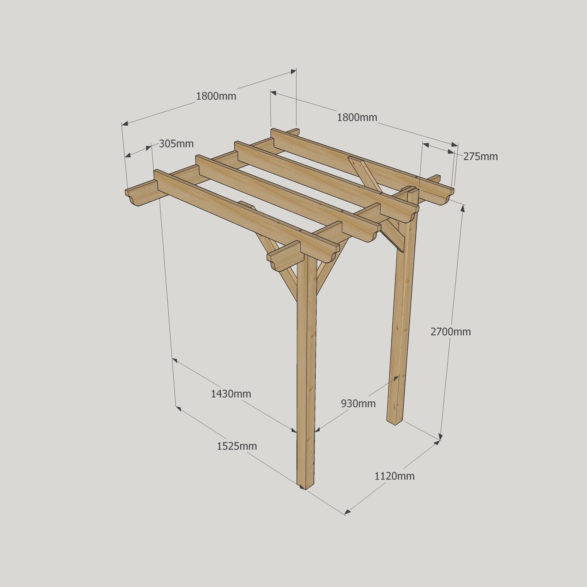 Wall Mounted Garden Pergola - Light Green - 1.8m Depth x 1.8m Length