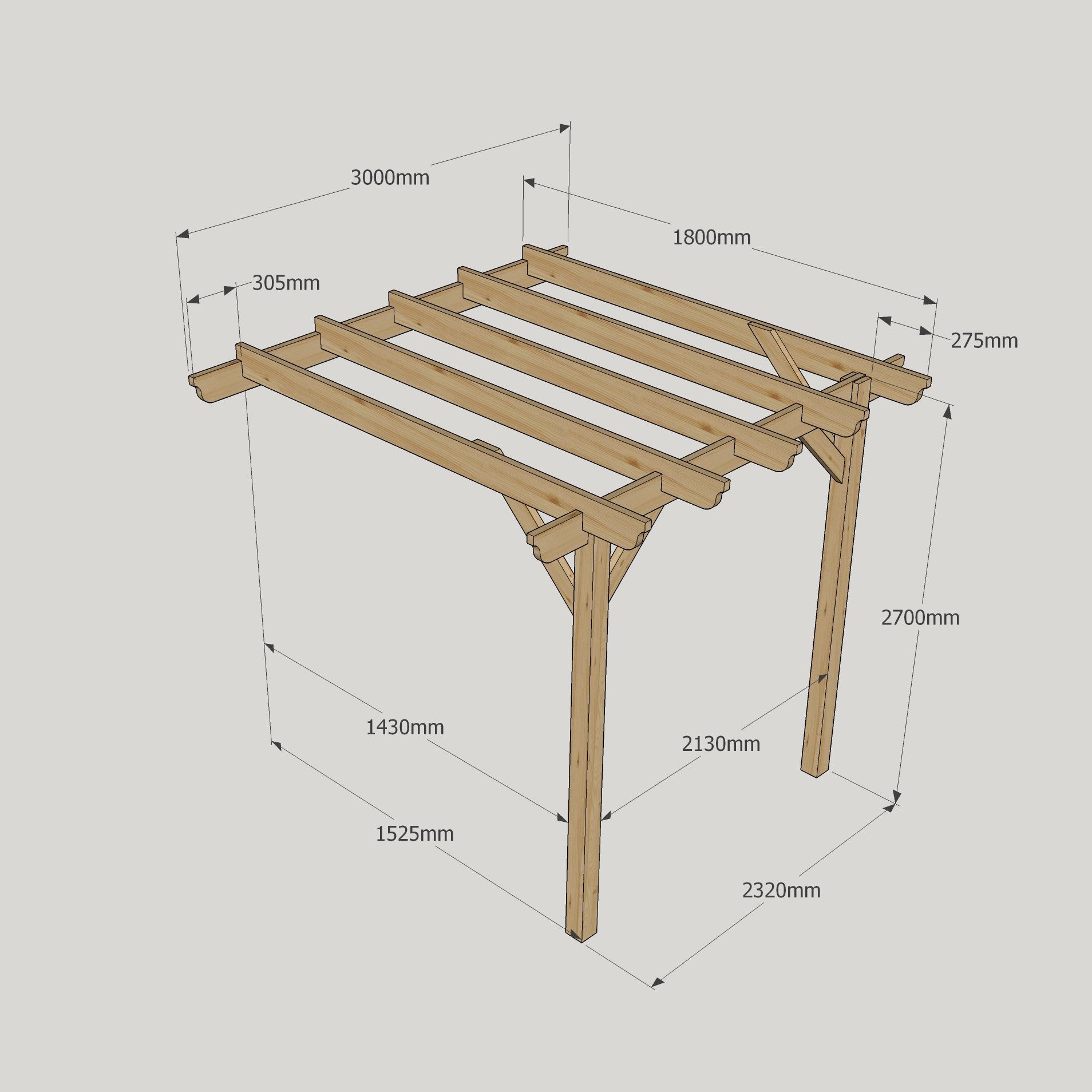 Wall Mounted Garden Pergola - Light Green - 1.8m Depth x 3m Length