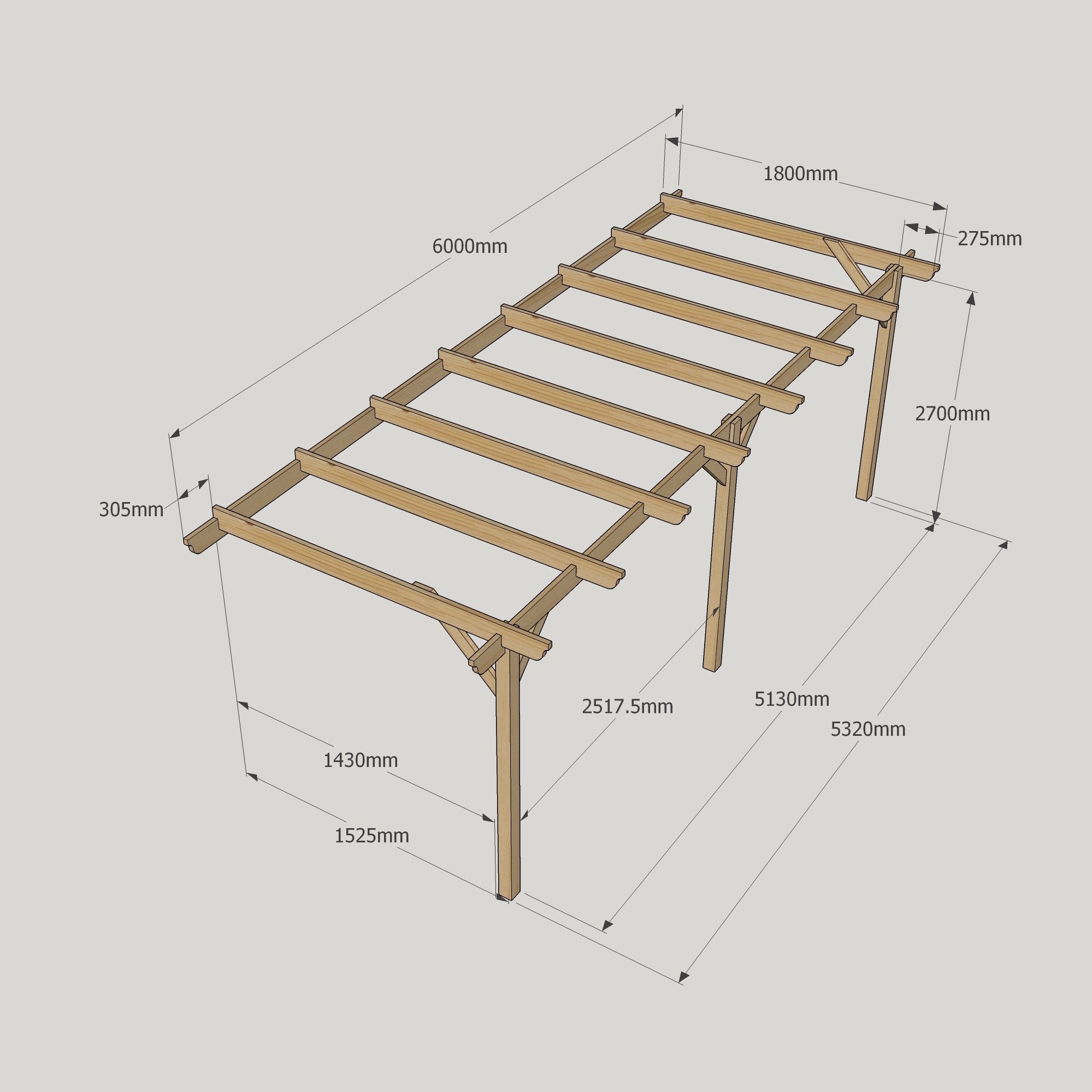 Wall Mounted Garden Pergola - Light Green - 1.8m Depth x 6m Length