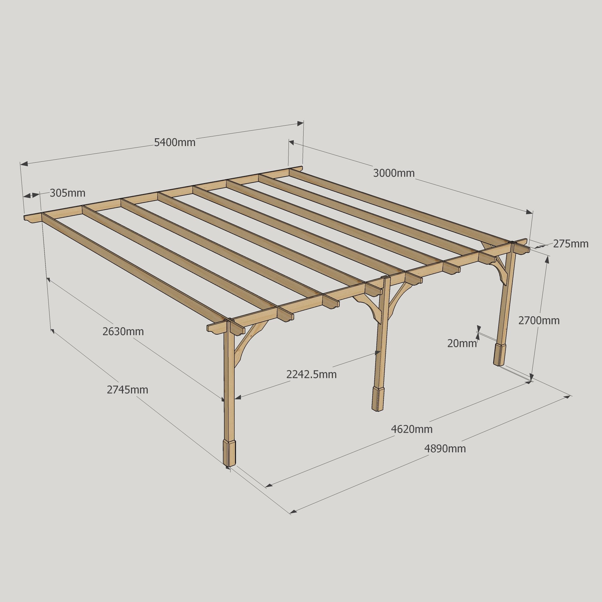 Wall Mounted Premium Pergola - Light Green - 3m Depth x 5.4m Length