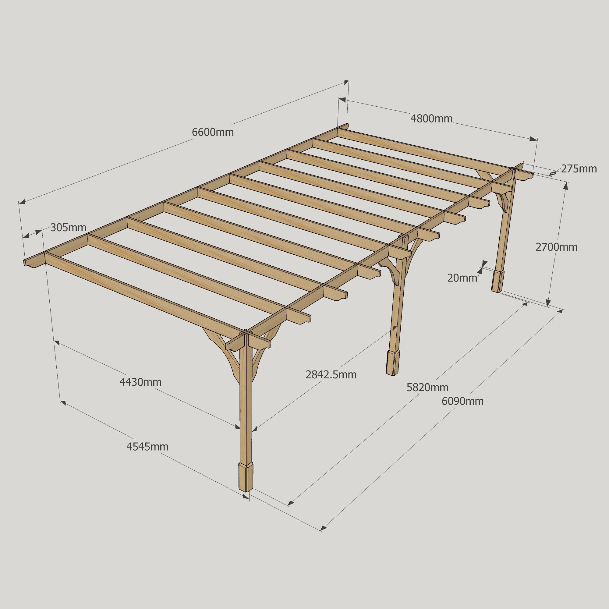 Wall Mounted Premium Pergola - Light Green - 4.8m Depth x 6.6m Length
