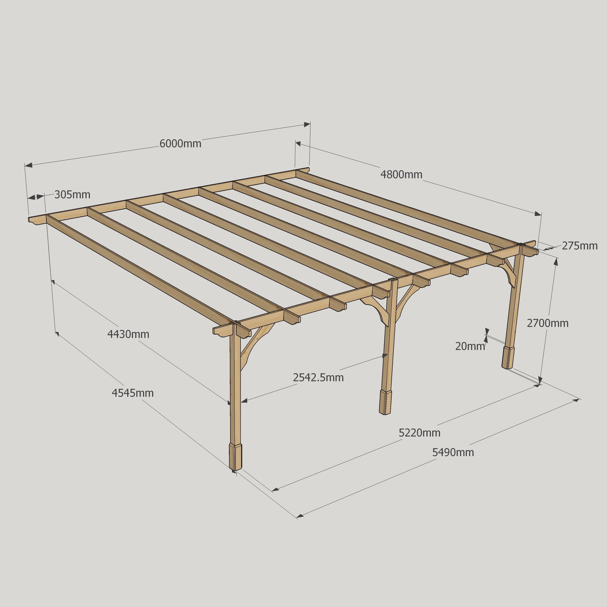 Wall Mounted Premium Pergola - Light Green - 4.8m Depth x 6m Length