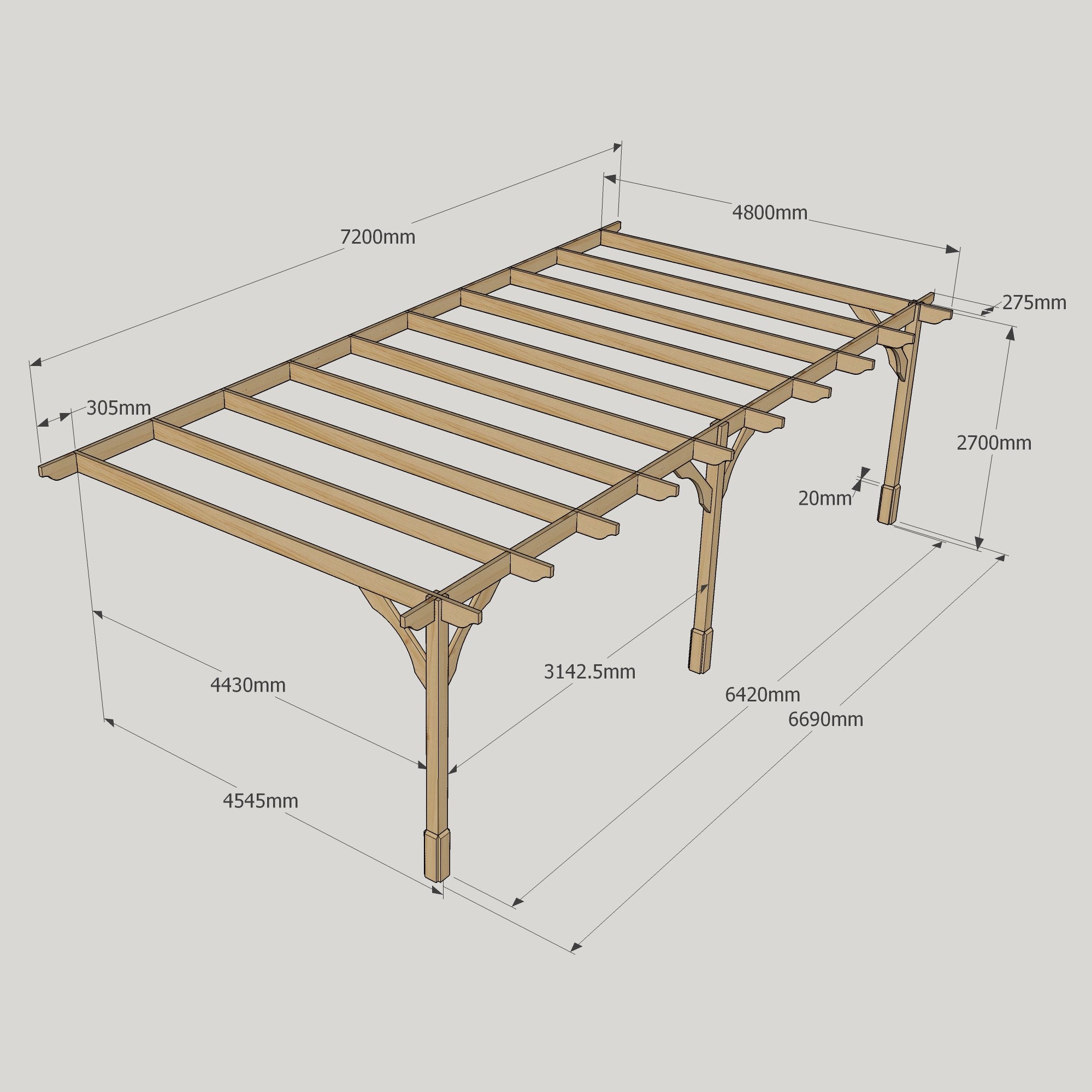 Wall Mounted Premium Pergola - Light Green - 4.8m Depth x 7.2m Length