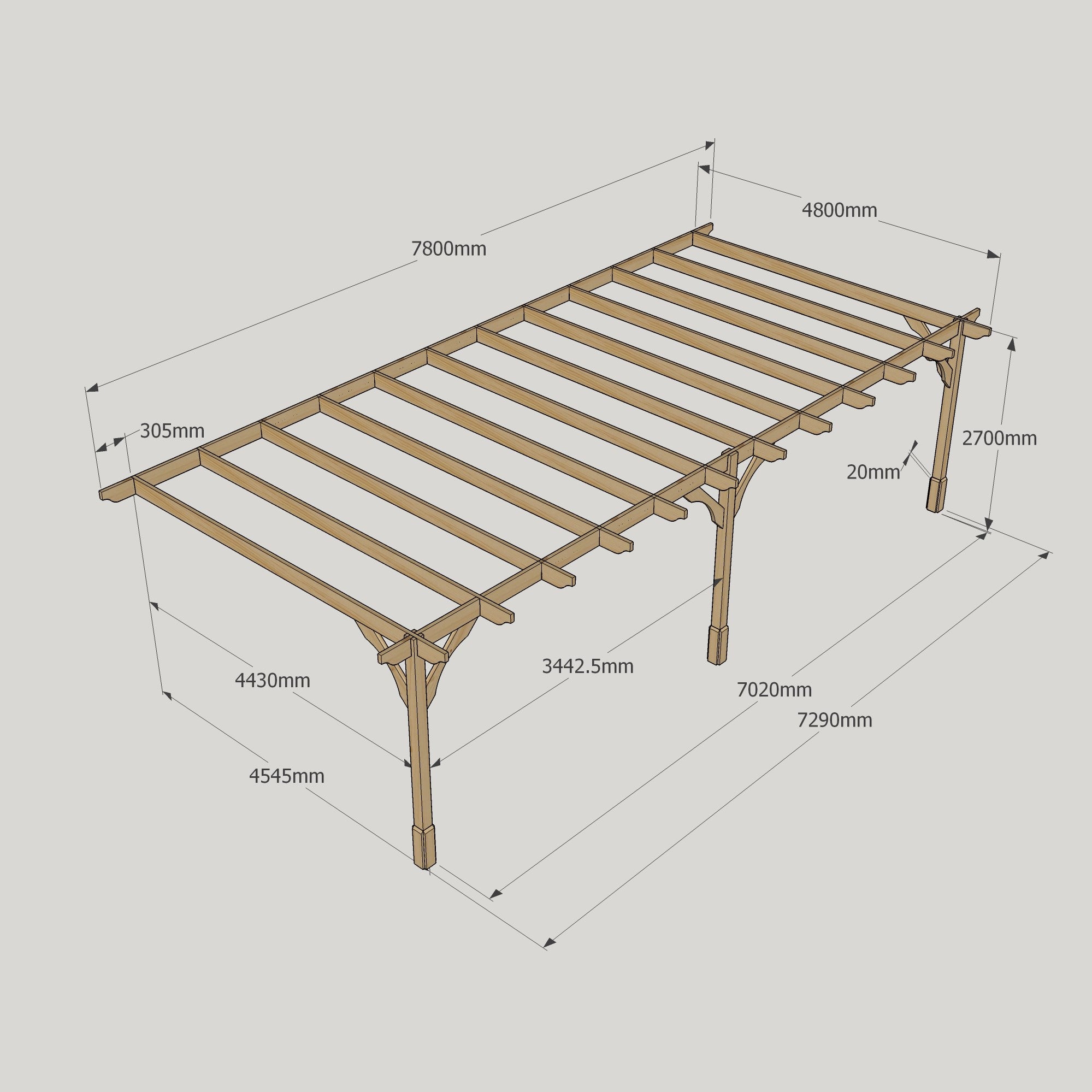 Wall Mounted Premium Pergola - Light Green - 4.8m Depth x 7.8m Length