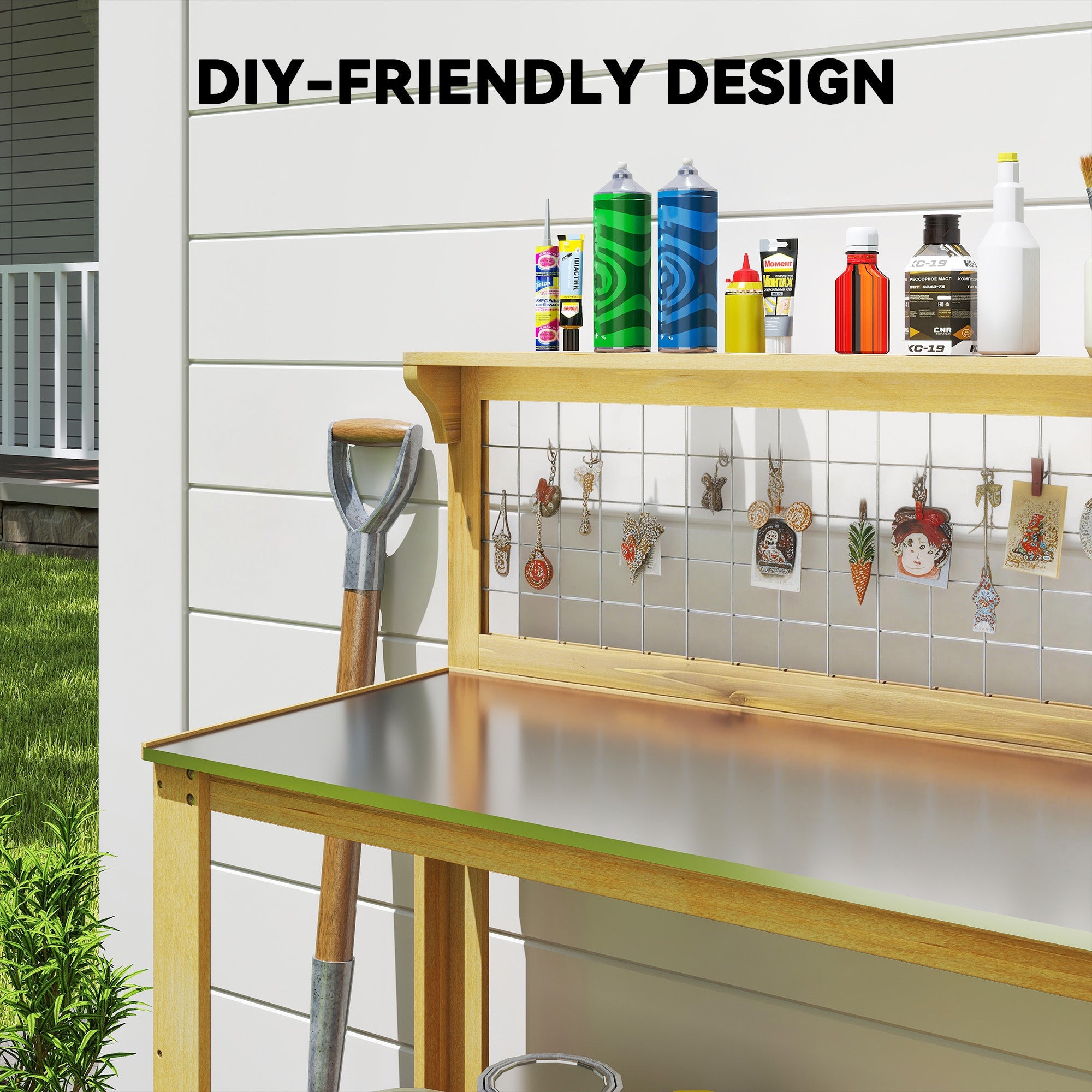 Outsunny Outdoor Wooden Workbench Potting Bench - Aluminium Worktop