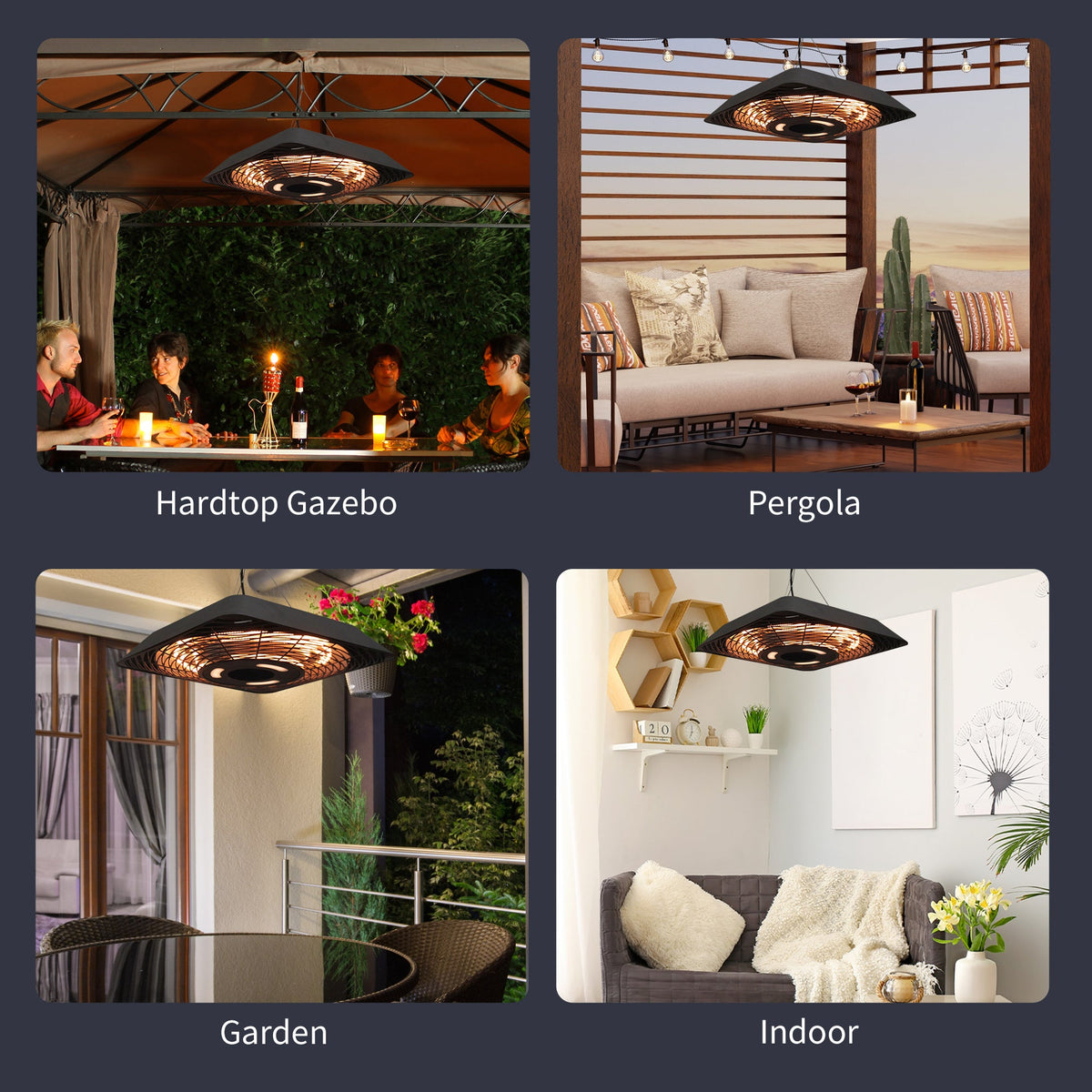 Outsunny 2000W Patio Electric Hanging Ceiling Heater Halogen Remote Aluminium