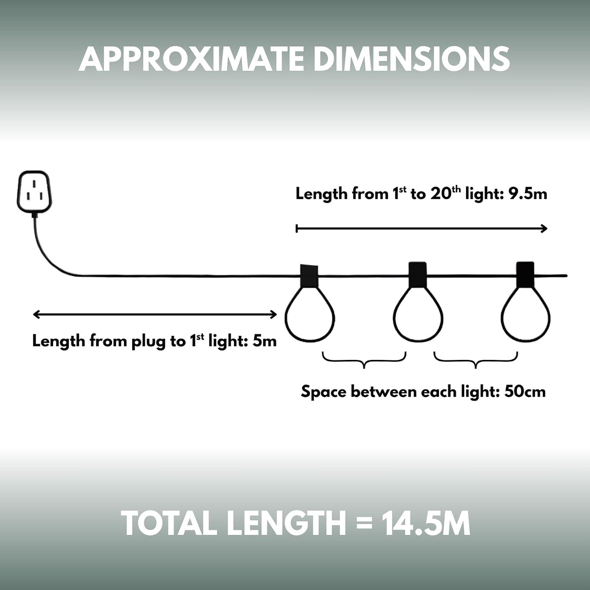 14.5m Outdoor Festoon String Lights Mains Powered Waterproof