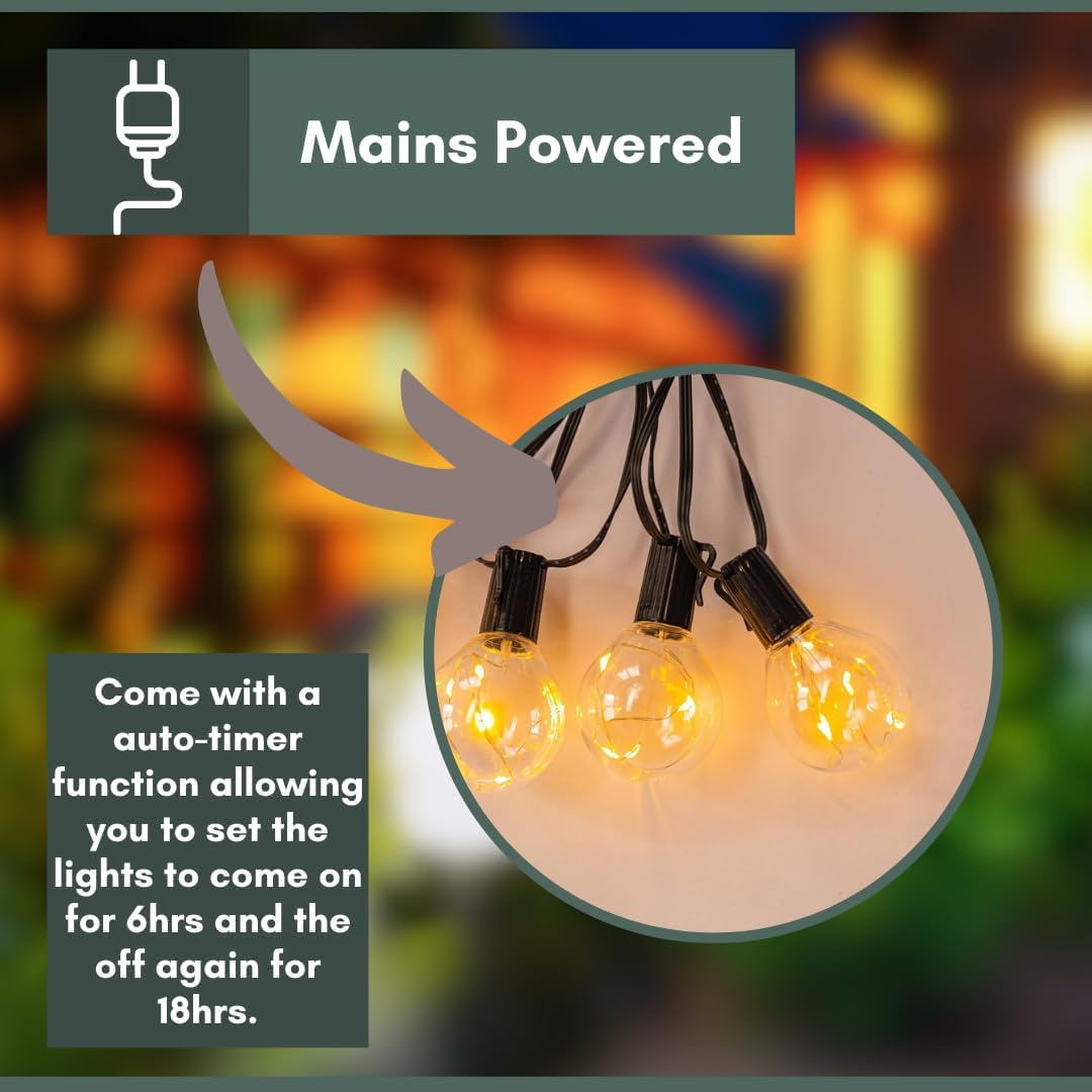 14.5m Outdoor Festoon String Lights Mains Powered Waterproof