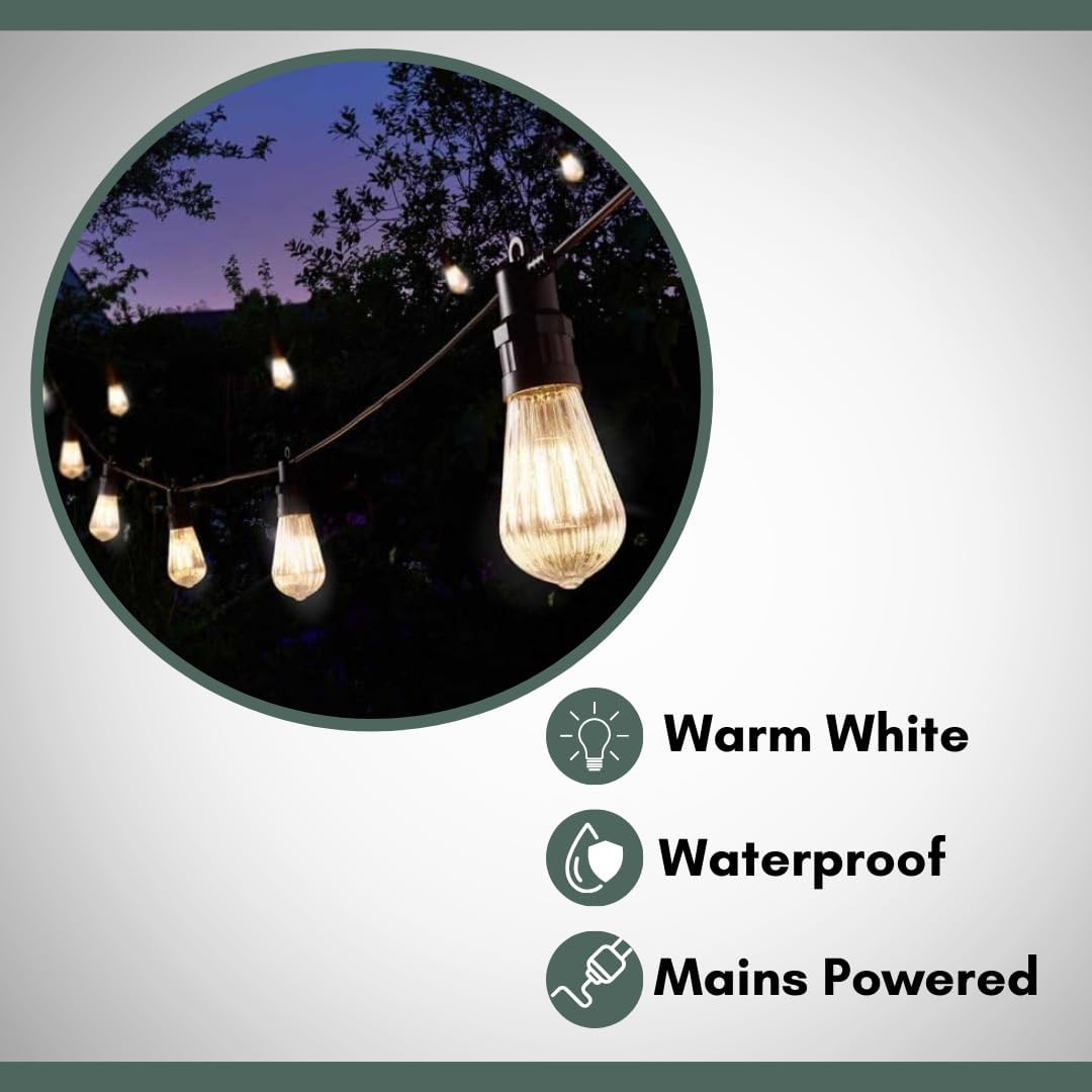 9.5m Mains Powered LED Festoon String Lights Warm White