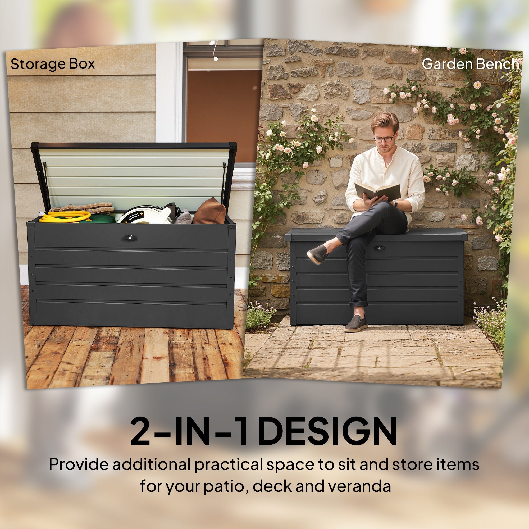 Outsunny 311L Galvanised Steel Garden Storage Box - Dark Grey