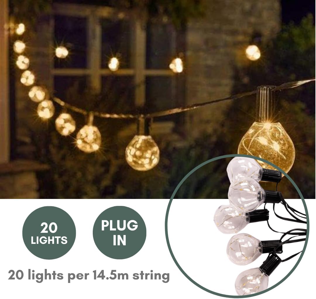 14.5m Outdoor Festoon String Lights Mains Powered Waterproof