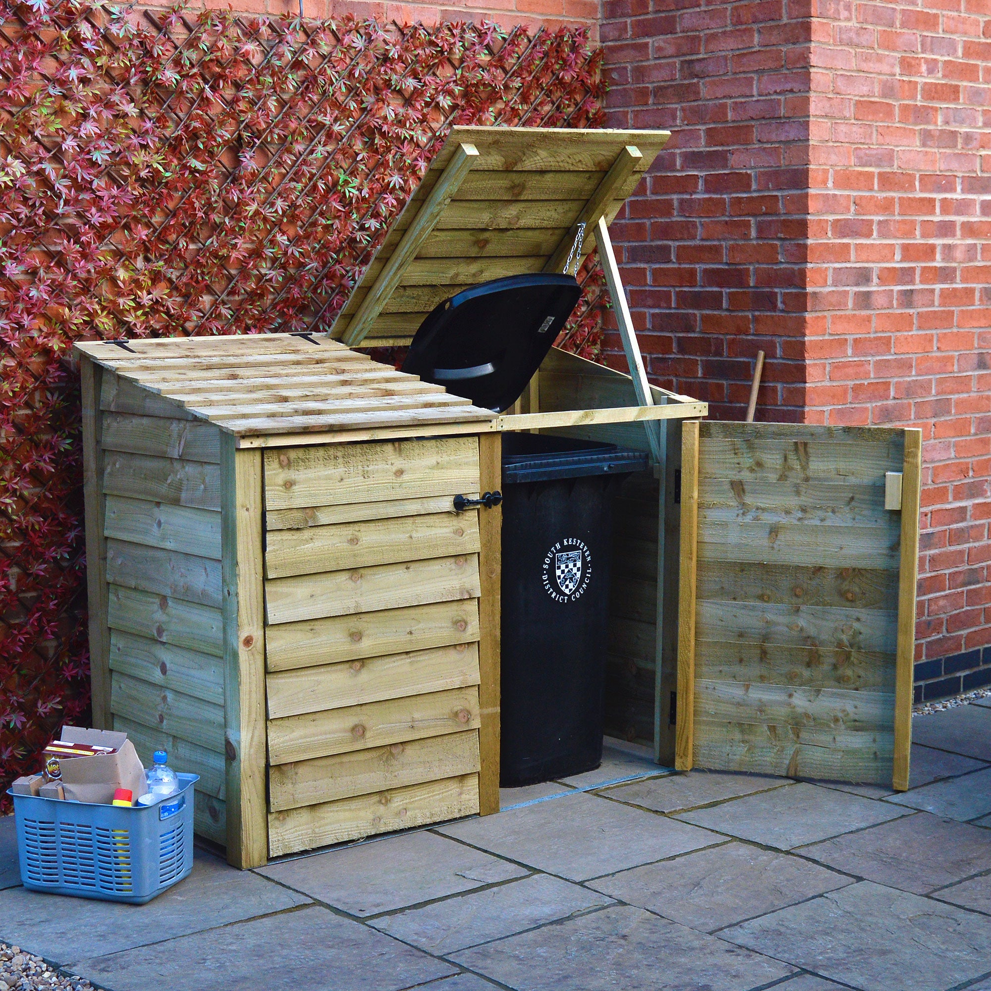 Morcott Single Wheelie Bin with Recycling Store - Light Green