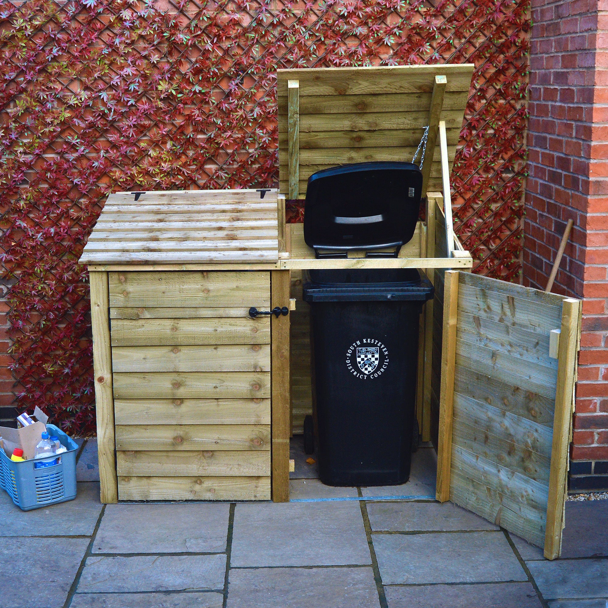 Morcott Single Wheelie Bin with Recycling Store - Light Green