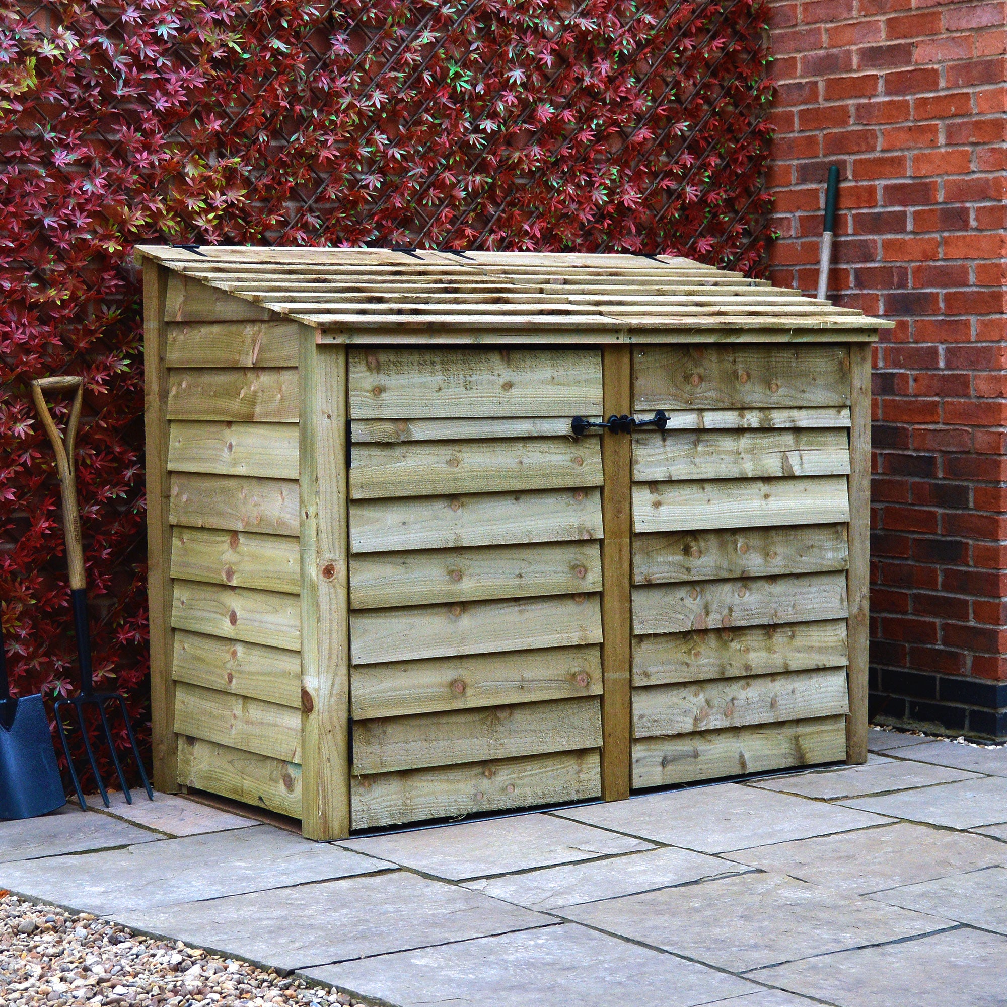 Morcott Single Wheelie Bin with Recycling Store - Light Green