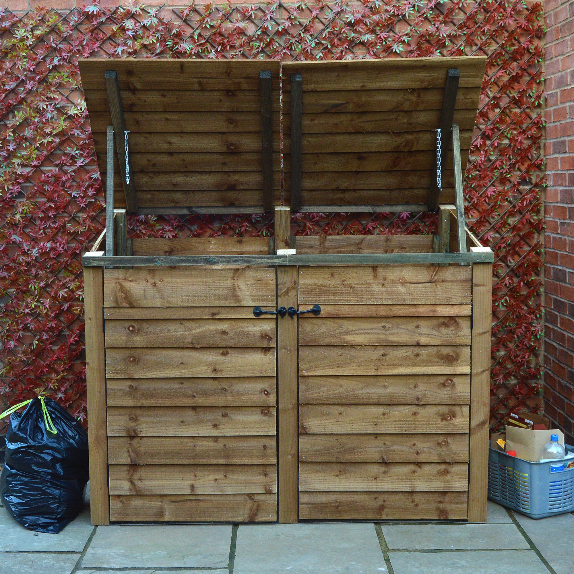 Morcott Single Wheelie Bin with Recycling Store - Rustic Brown