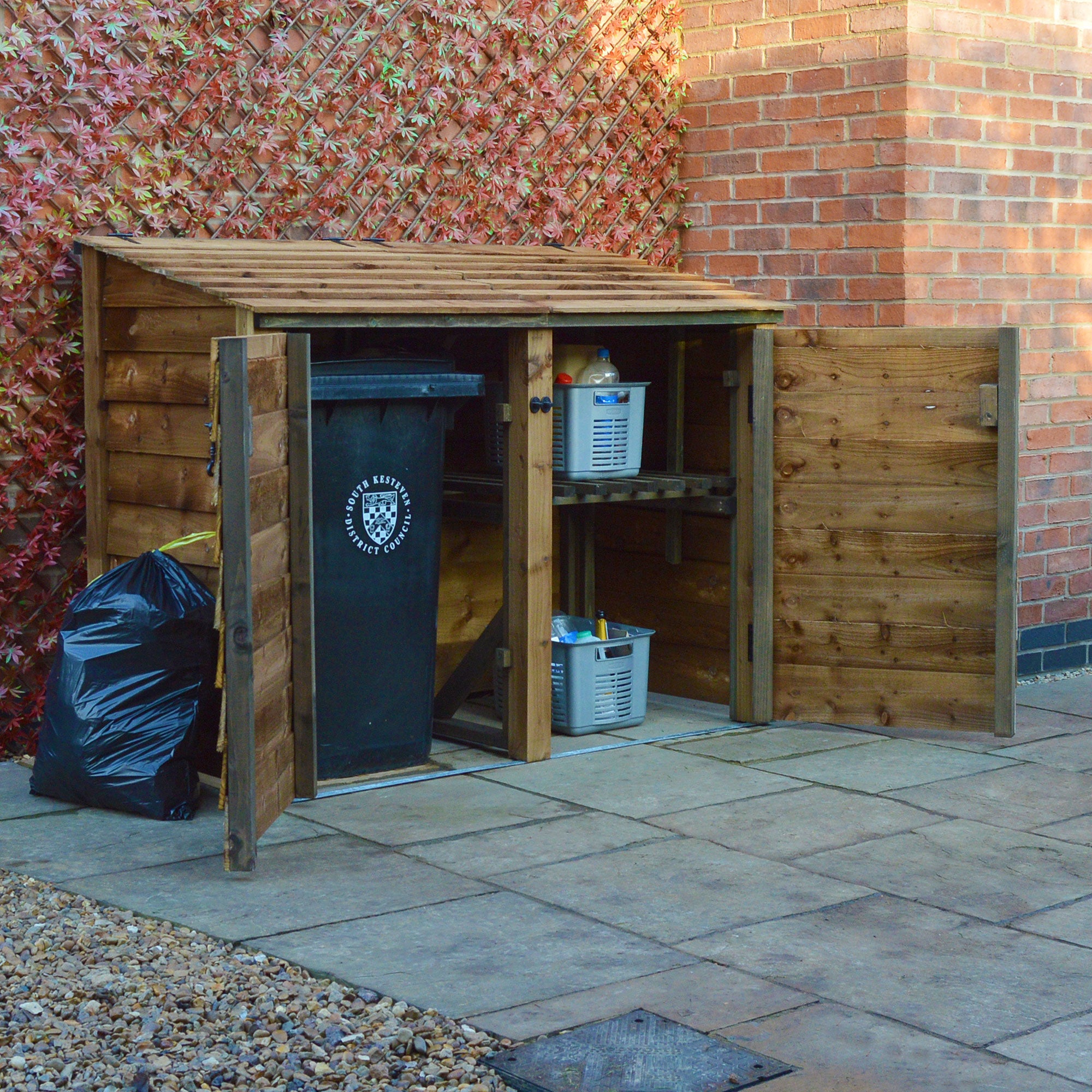 Morcott Single Wheelie Bin with Recycling Store - Rustic Brown