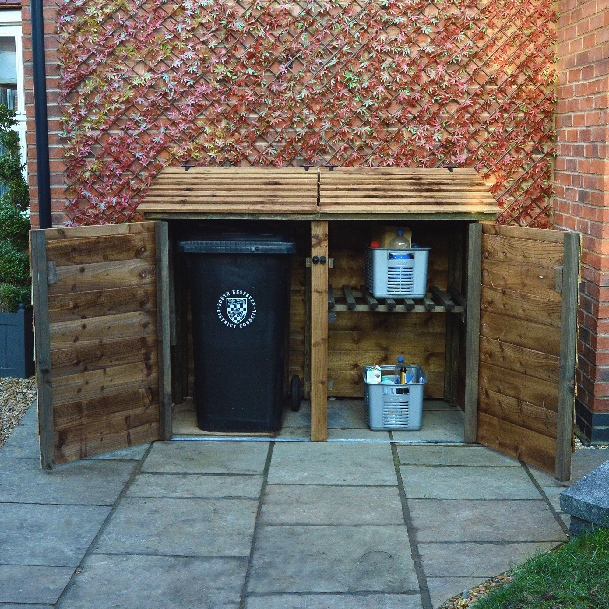 Morcott Single Wheelie Bin with Recycling Store - Rustic Brown