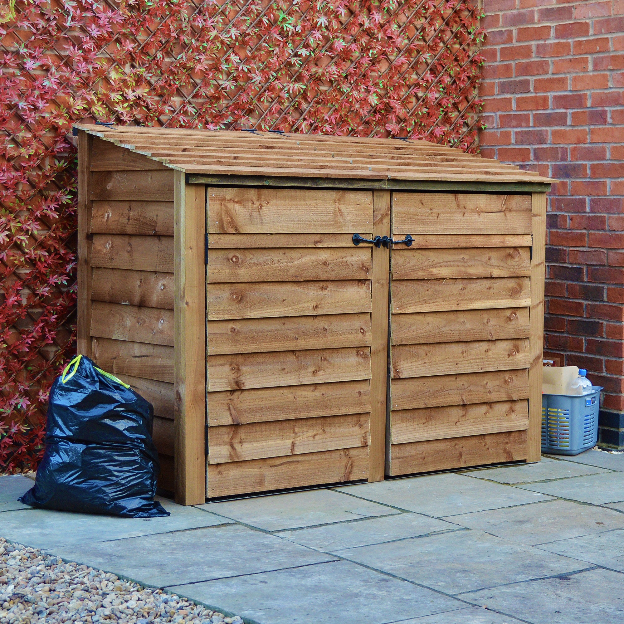 Morcott Single Wheelie Bin with Recycling Store - Rustic Brown