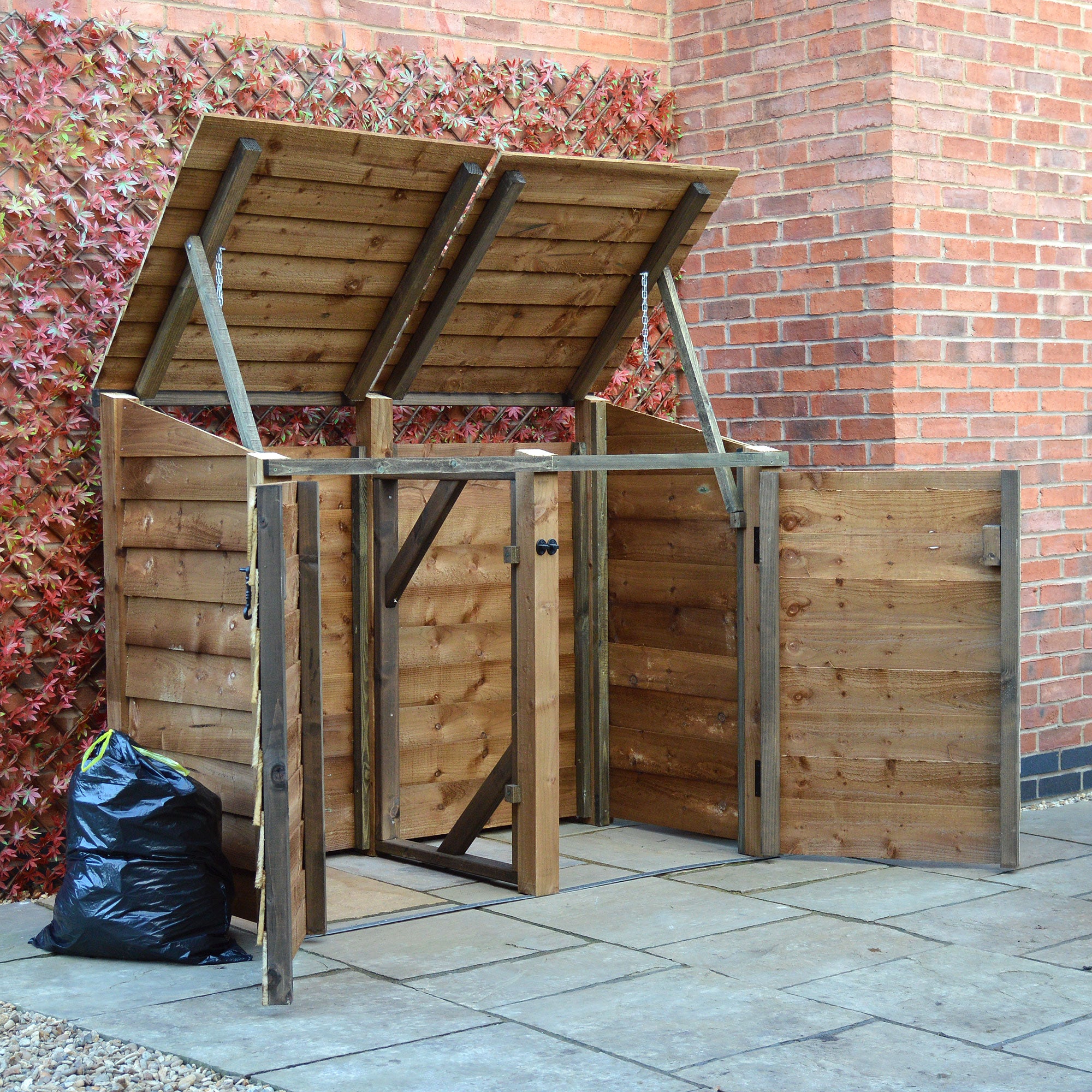 Morcott Single Wheelie Bin with Recycling Store - Rustic Brown