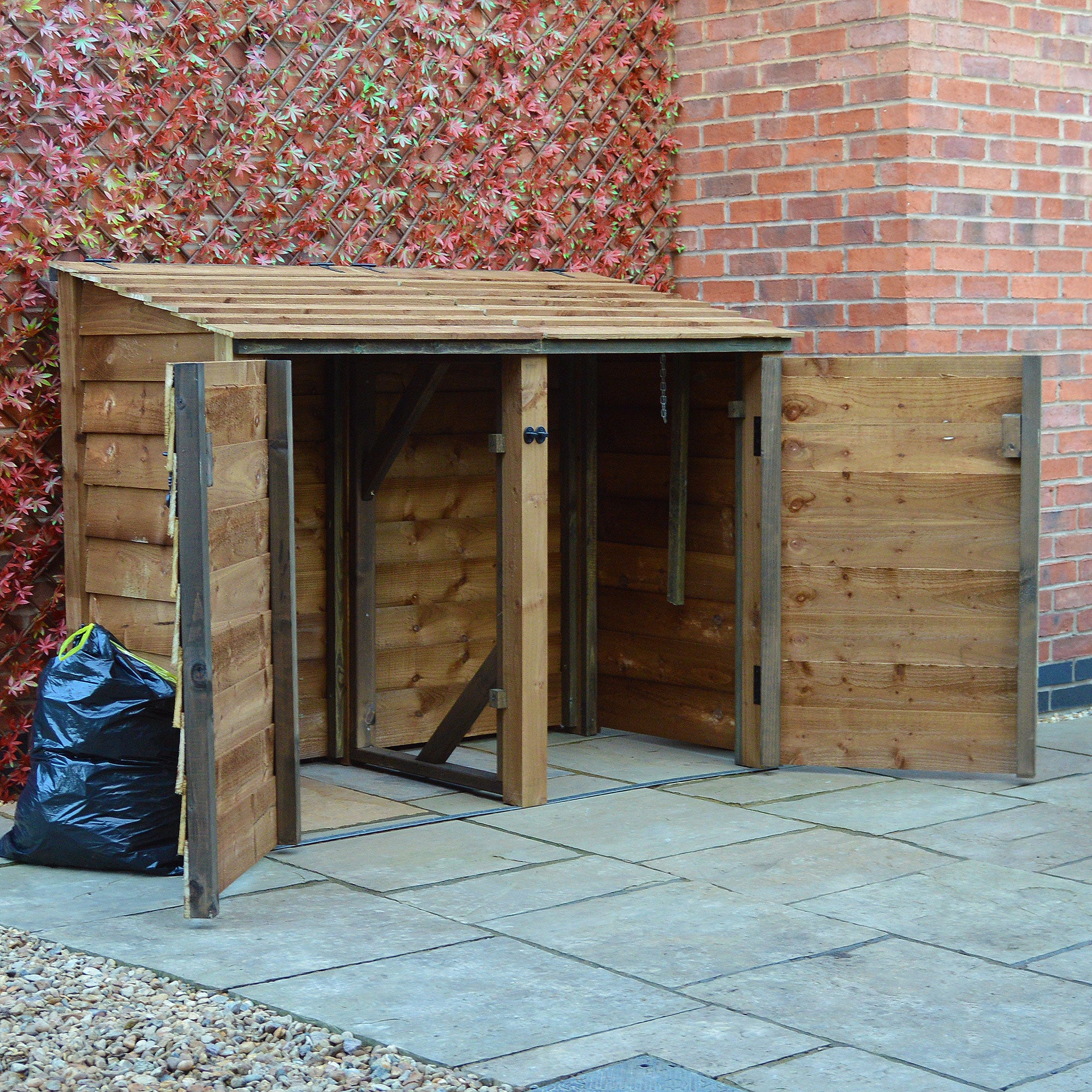 Morcott Double Wheelie Bin Store - Rustic Brown