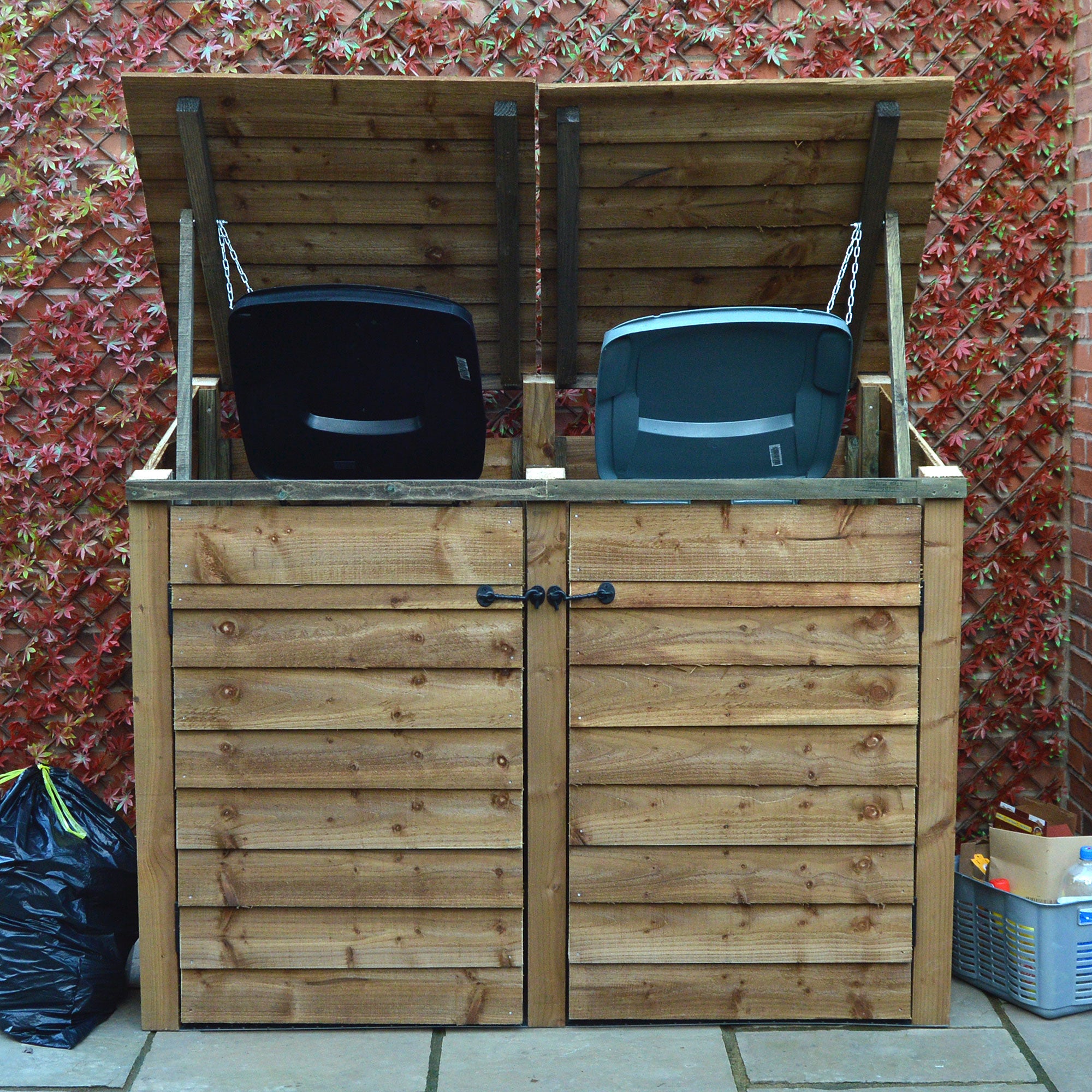 Morcott Double Wheelie Bin Store - Rustic Brown