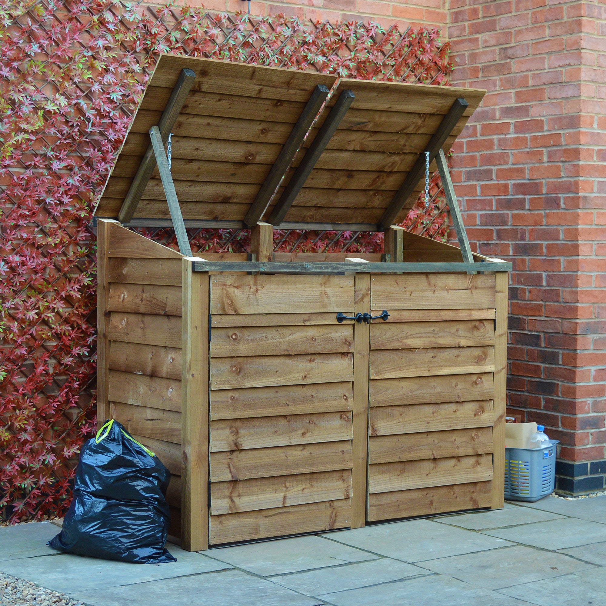 Morcott Double Wheelie Bin Store - Rustic Brown