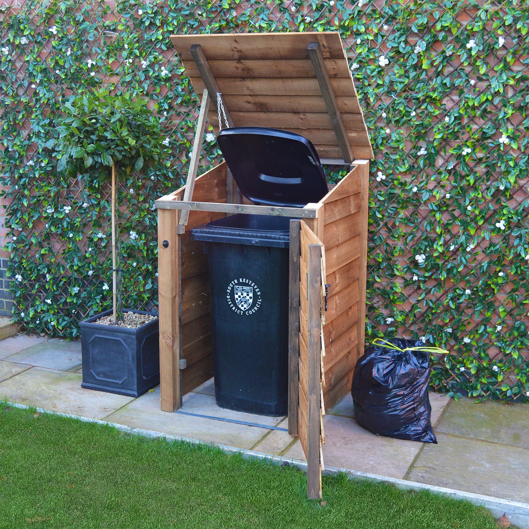 Morcott Single Wheelie Bin Store - Rustic Brown