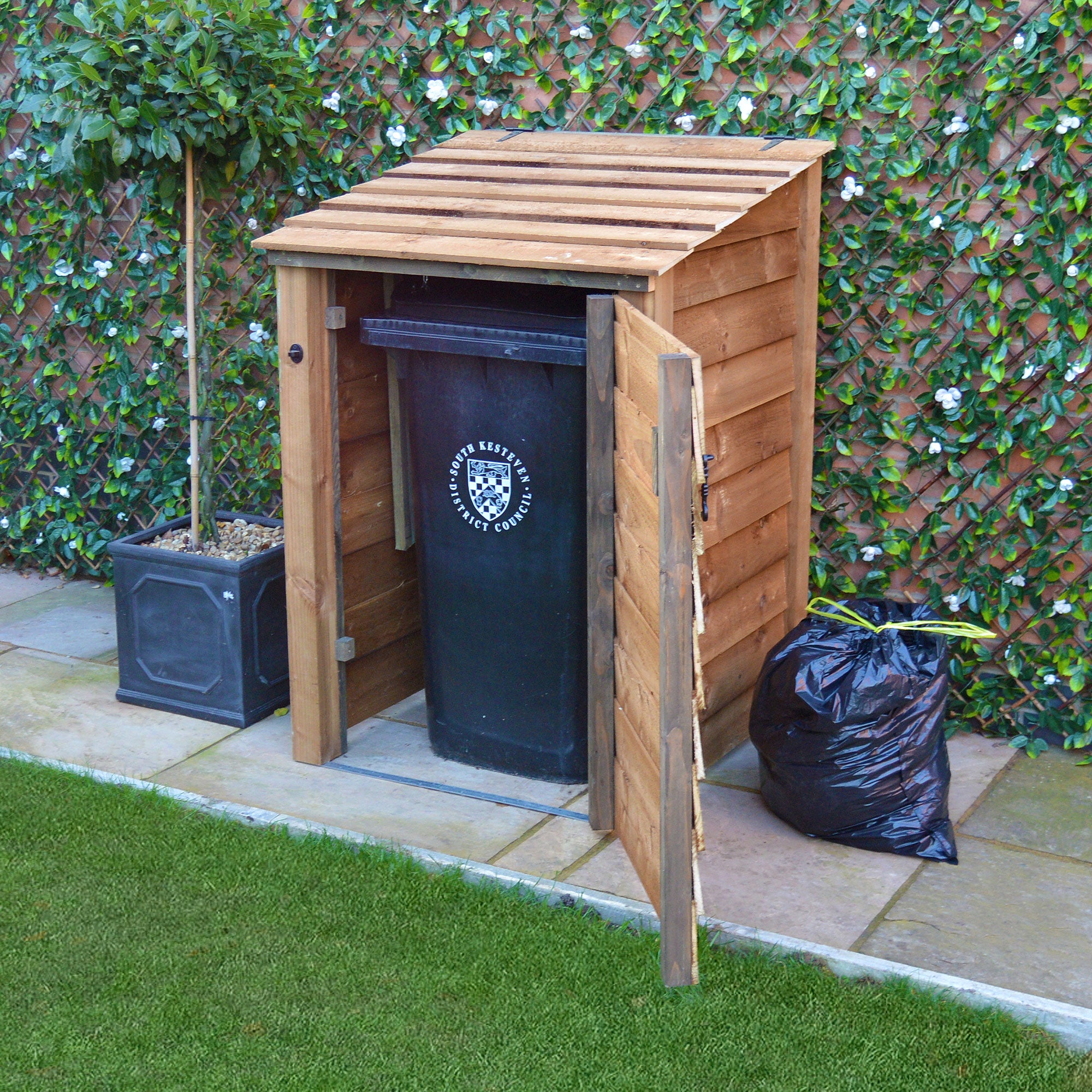 Morcott Single Wheelie Bin Store - Rustic Brown