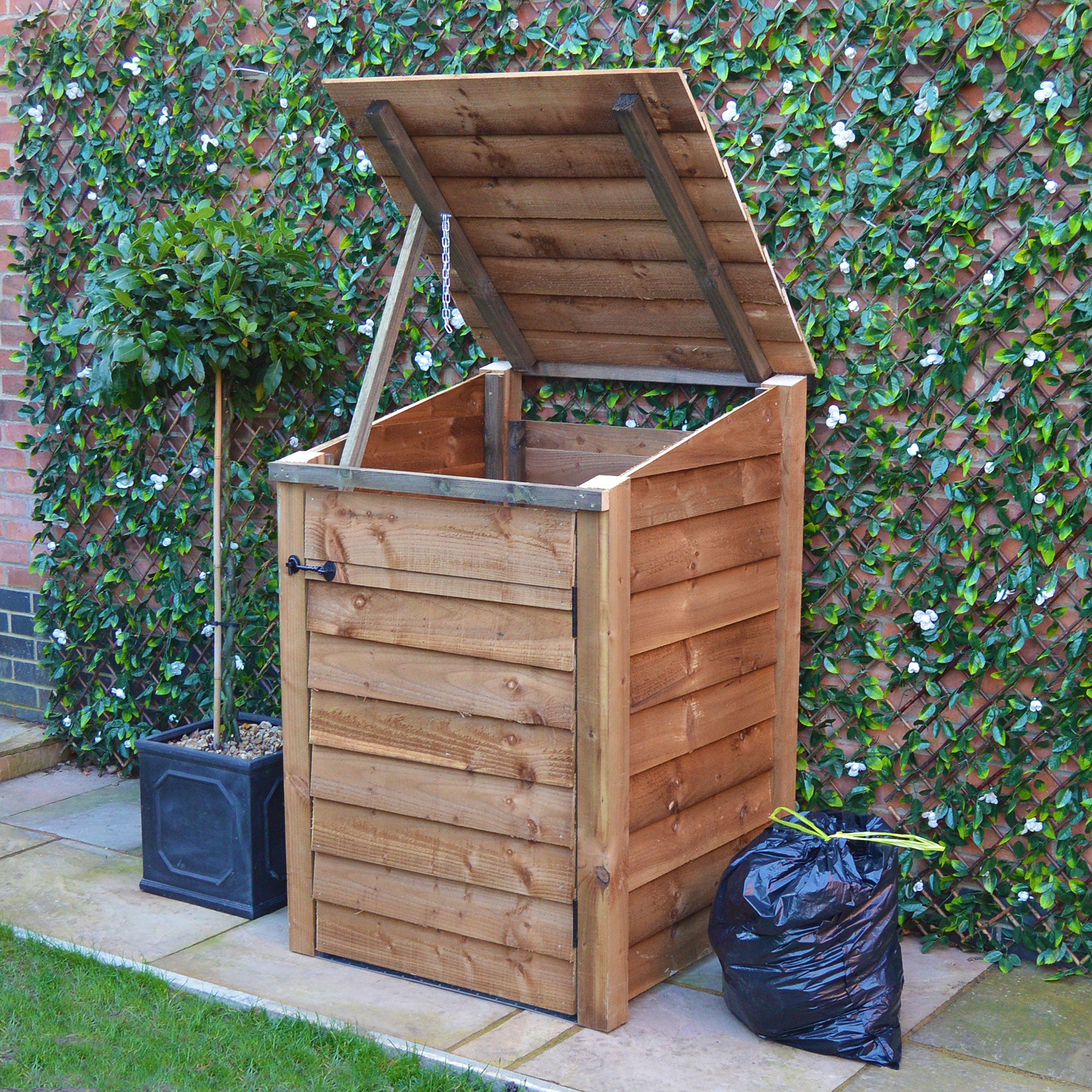 Morcott Single Wheelie Bin Store - Rustic Brown