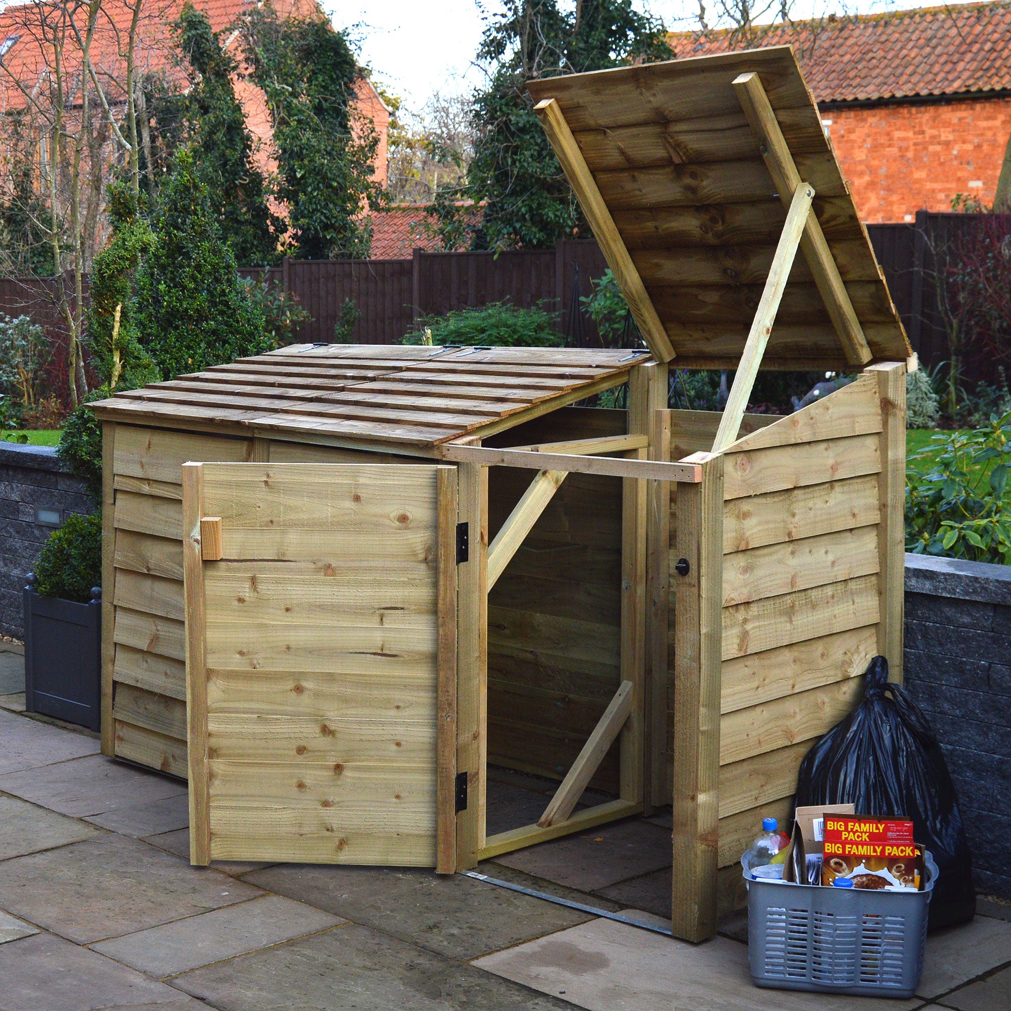 Morcott Double Wheelie Bin with Recycling Store - Light Green