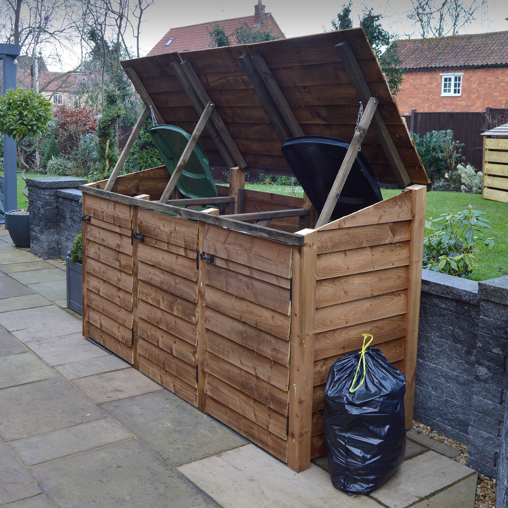 Morcott Double Wheelie Bin with Recycling Store - Rustic Brown