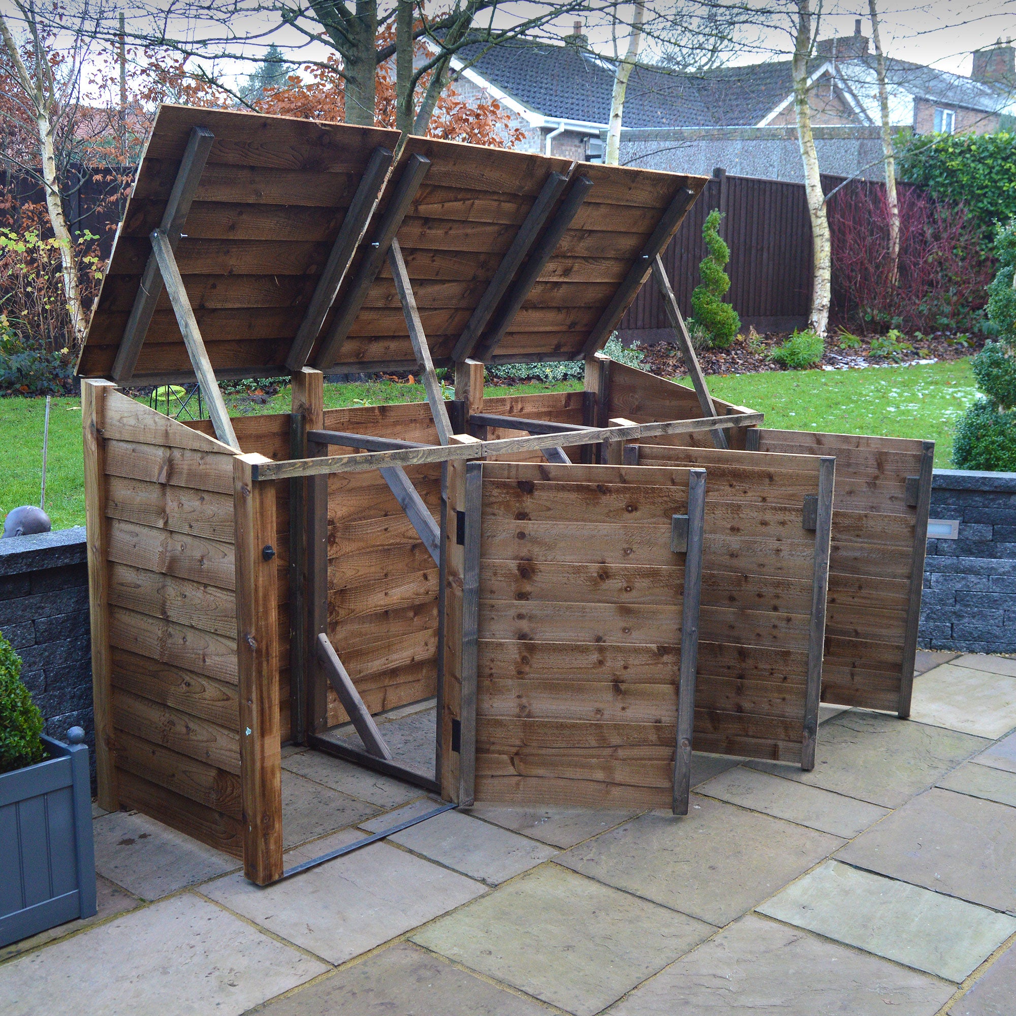 Morcott Double Wheelie Bin with Recycling Store - Rustic Brown