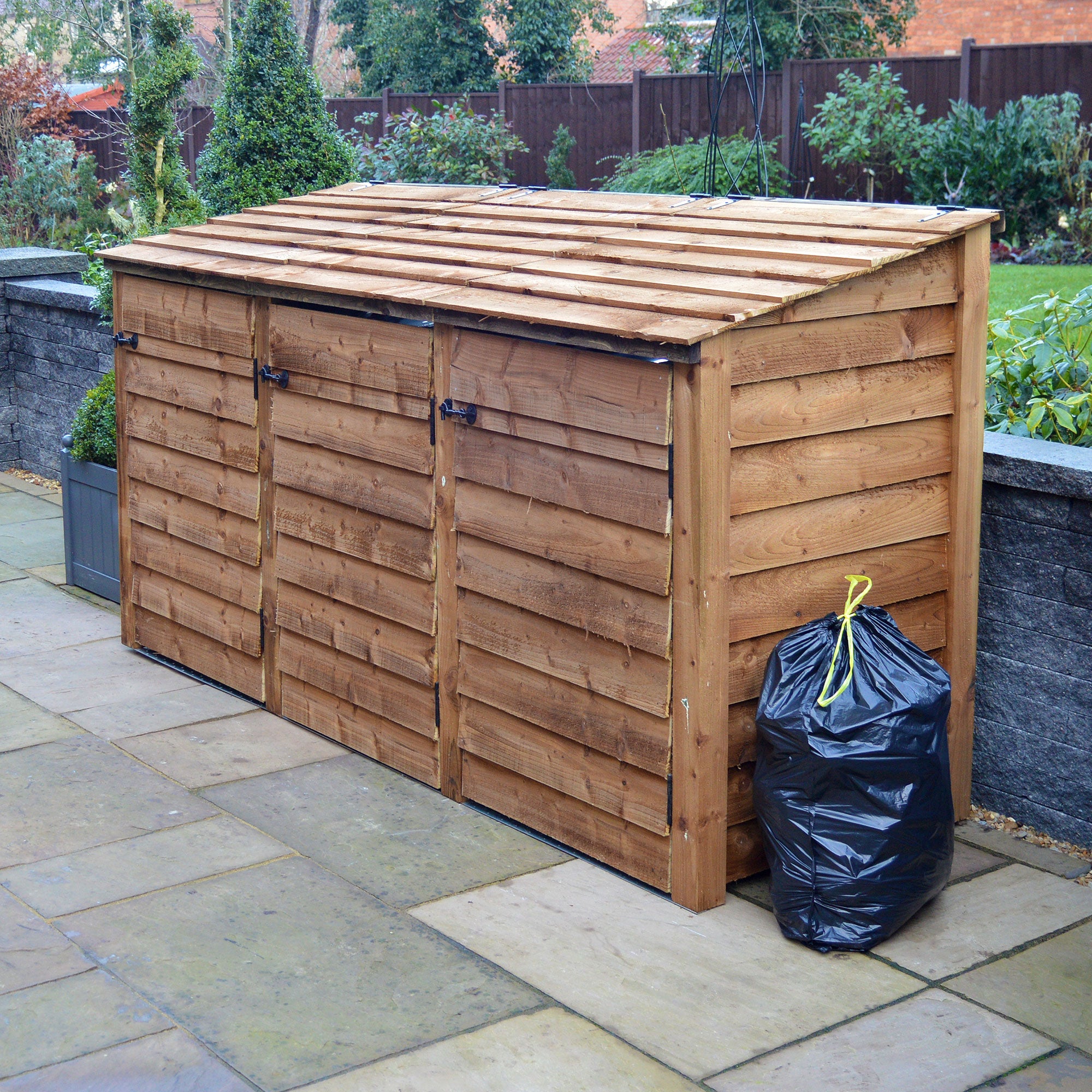 Morcott Double Wheelie Bin with Recycling Store - Rustic Brown