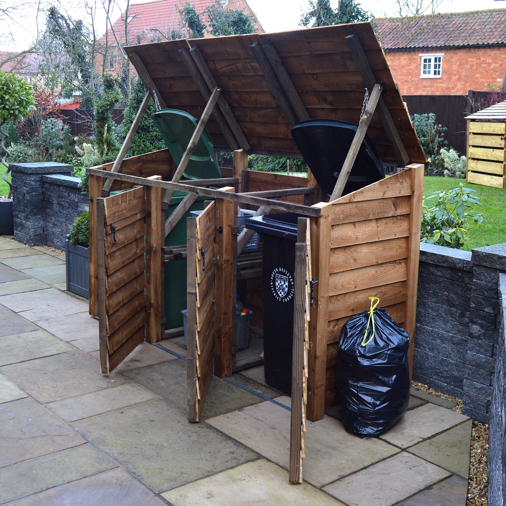 Morcott Double Wheelie Bin with Recycling Store - Rustic Brown