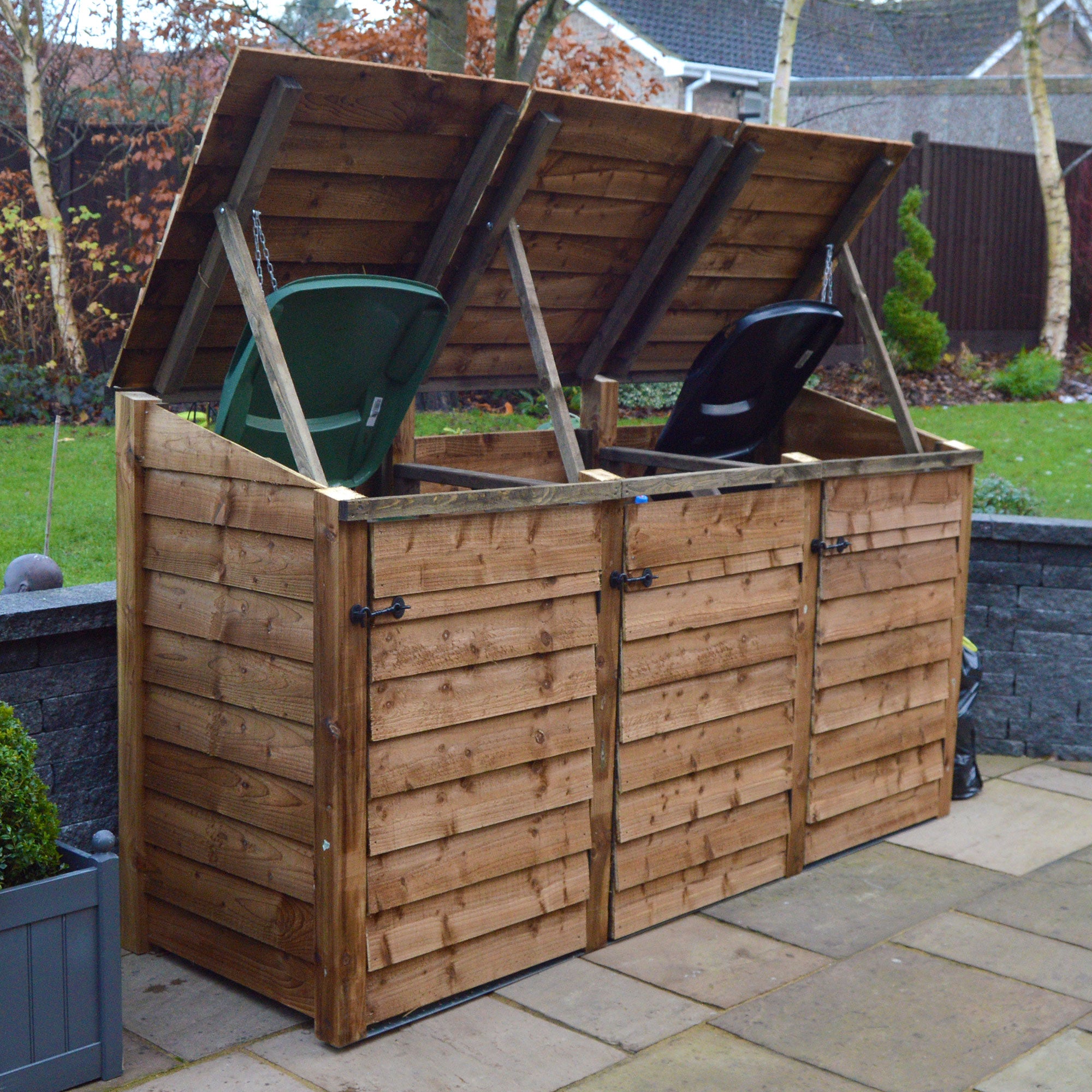 Morcott Double Wheelie Bin with Recycling Store - Rustic Brown