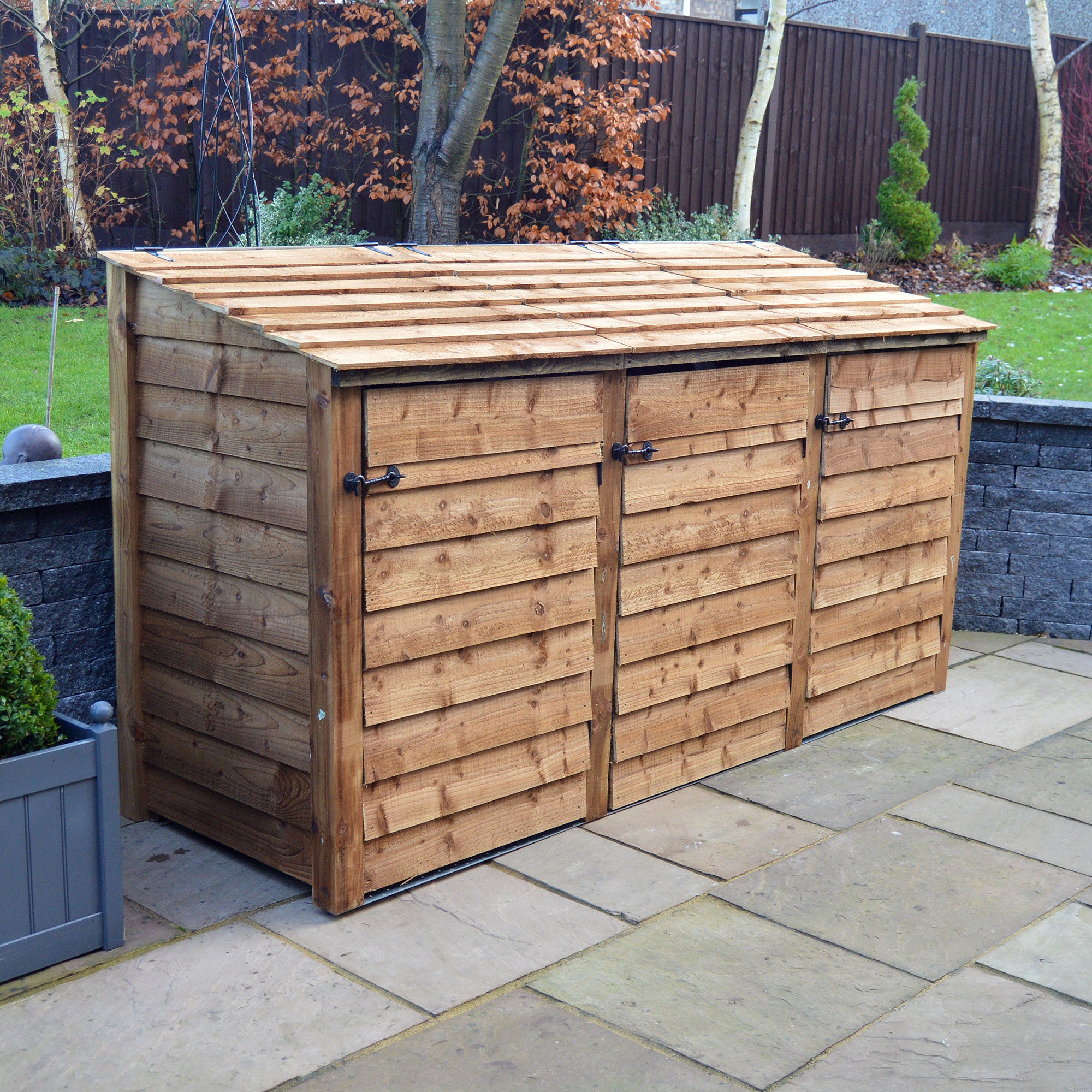 Morcott Triple Wheelie Bin Store - Rustic Brown