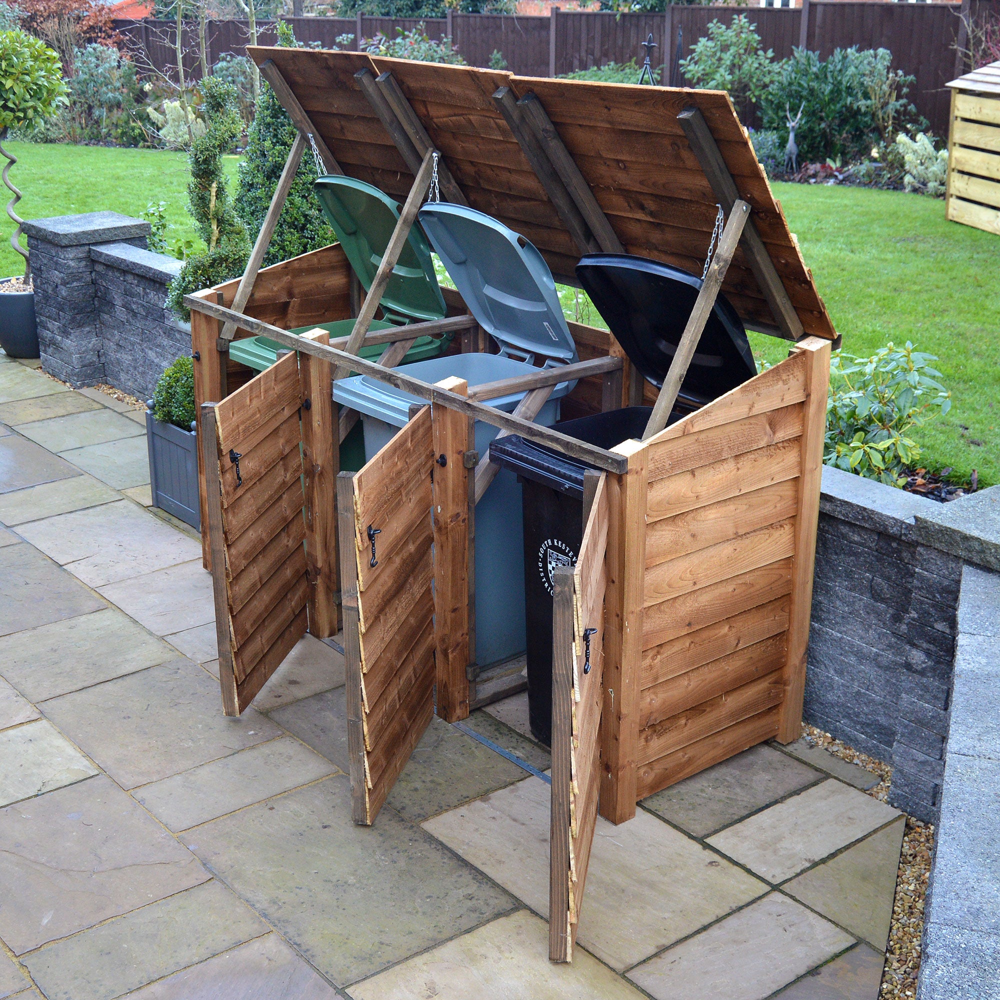 Morcott Triple Wheelie Bin Store - Rustic Brown