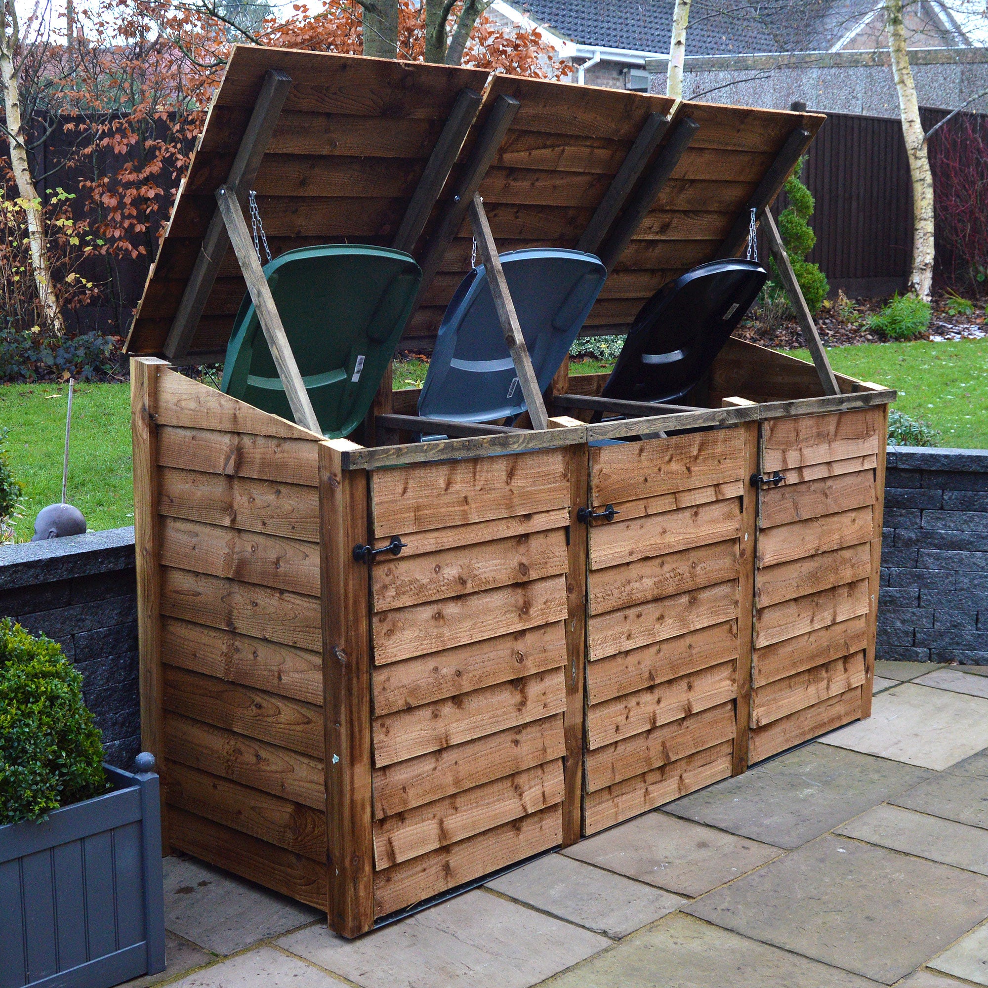 Morcott Triple Wheelie Bin Store - Rustic Brown